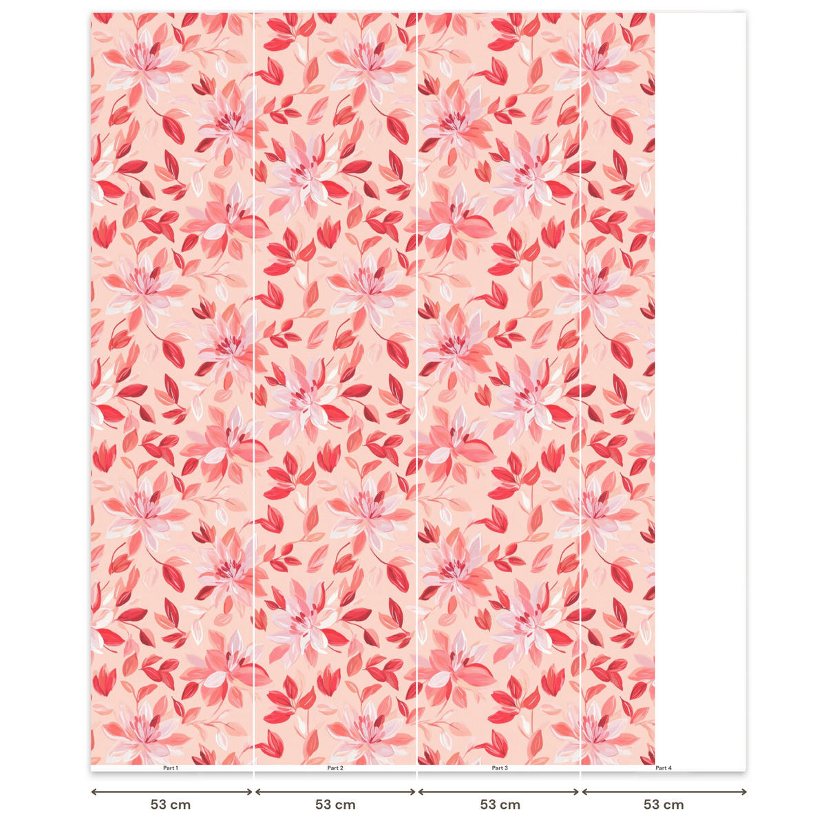 TAPETE - Botanisch - Blumen - Rot - 200x260 cm - Koralle, Papier (200/260cm) - OnlyWow
