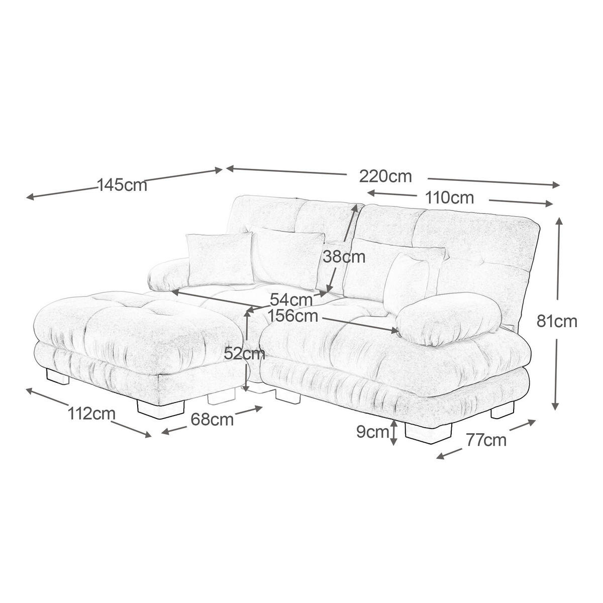 ECKSOFA aus Chenille 145x220x81 cm in Grün mit Ottomane & Kissen - Grün, Textil (145/81/220cm) - Modfu