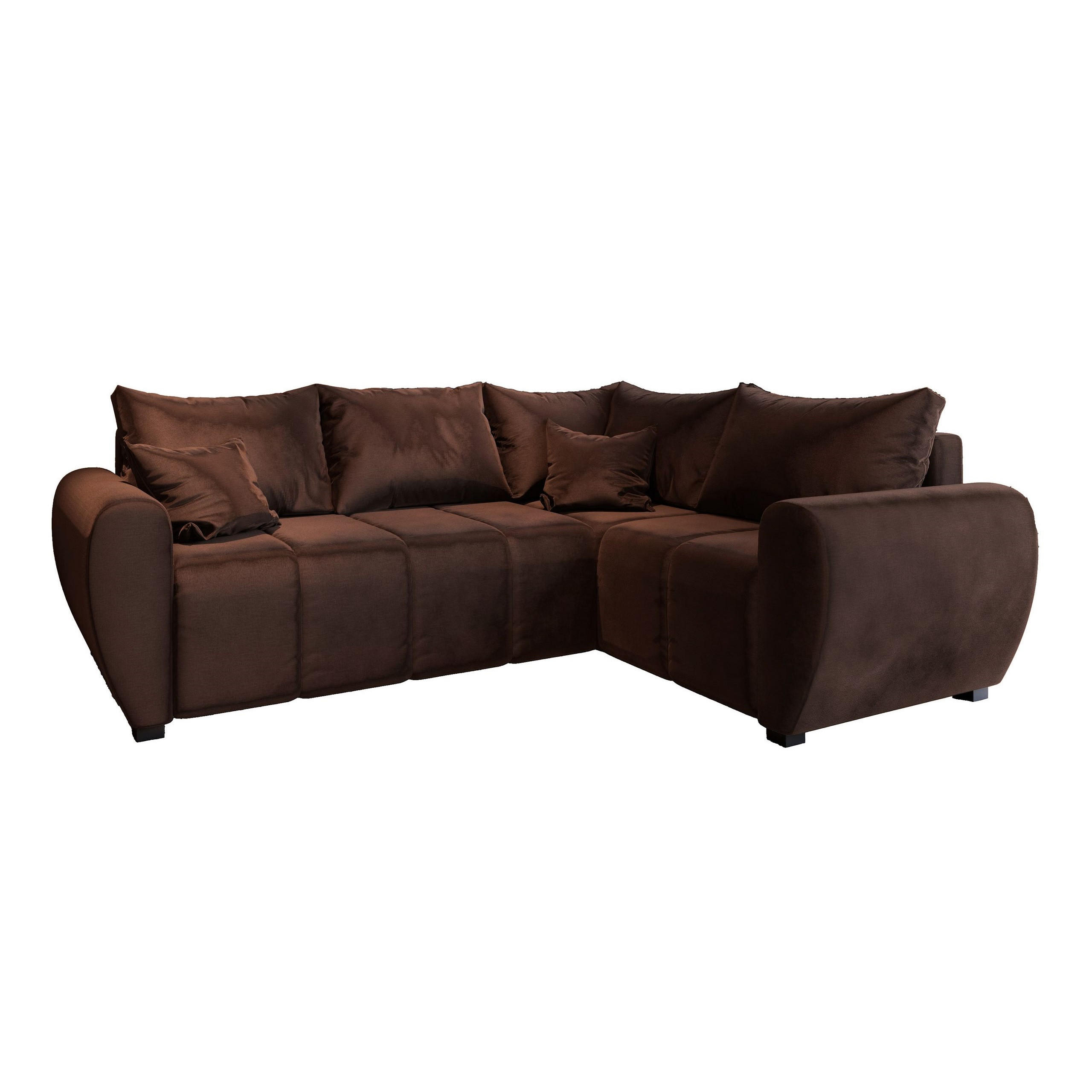 ECKSOFA MADISON L R-S Braun Plüsch-Stoff mit Schlaffunktion - Braun, Holz (235/175cm) - MASSENO
