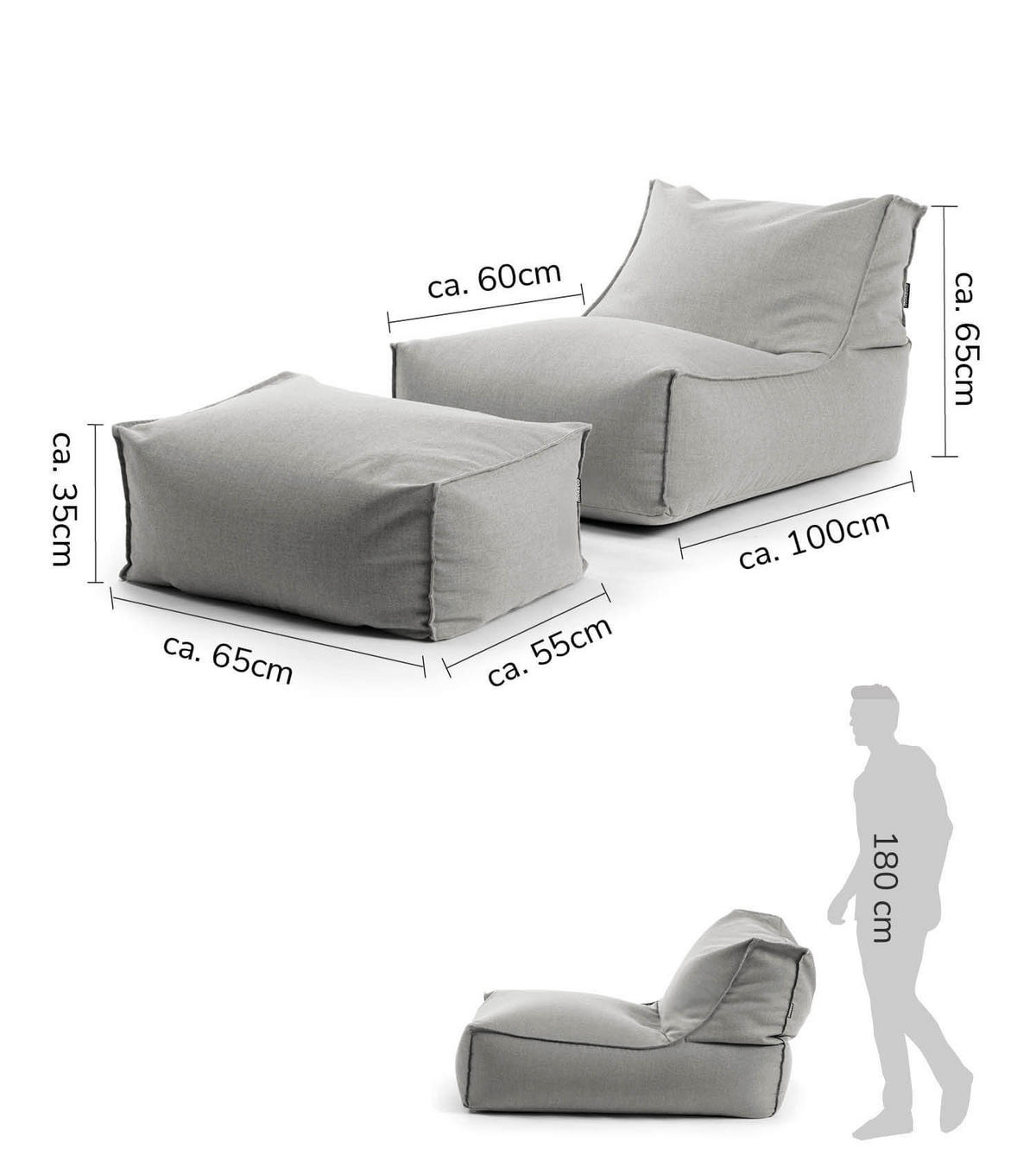 SITZSACK mit Hocker und Hülle Der Sundowner - Grau, Textil (65/65/100cm) - Mokebo