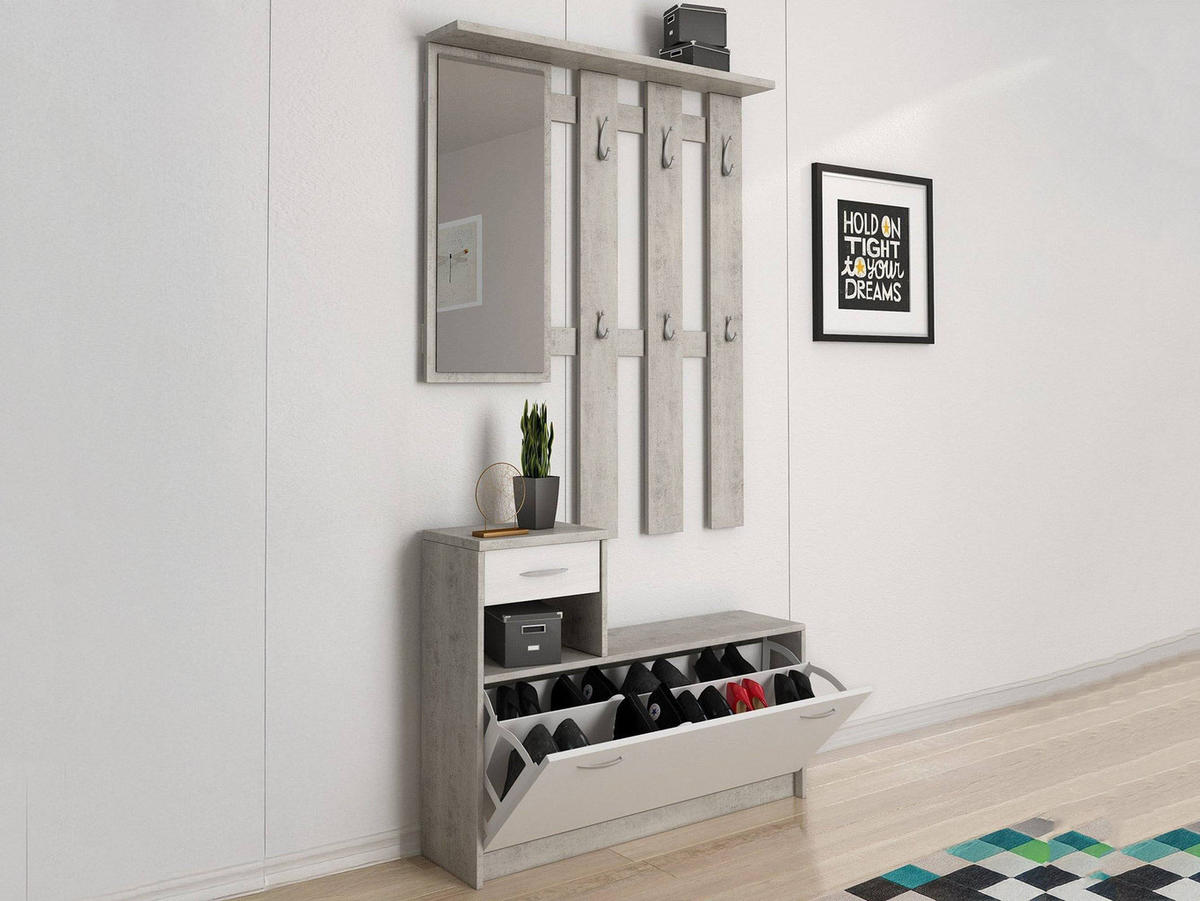 GARDEROBE Holz-Effekt Zement, Weiß 25x100h180 - Weiß/Grau, Holzwerkstoff (100/190/26cm) - DMORA