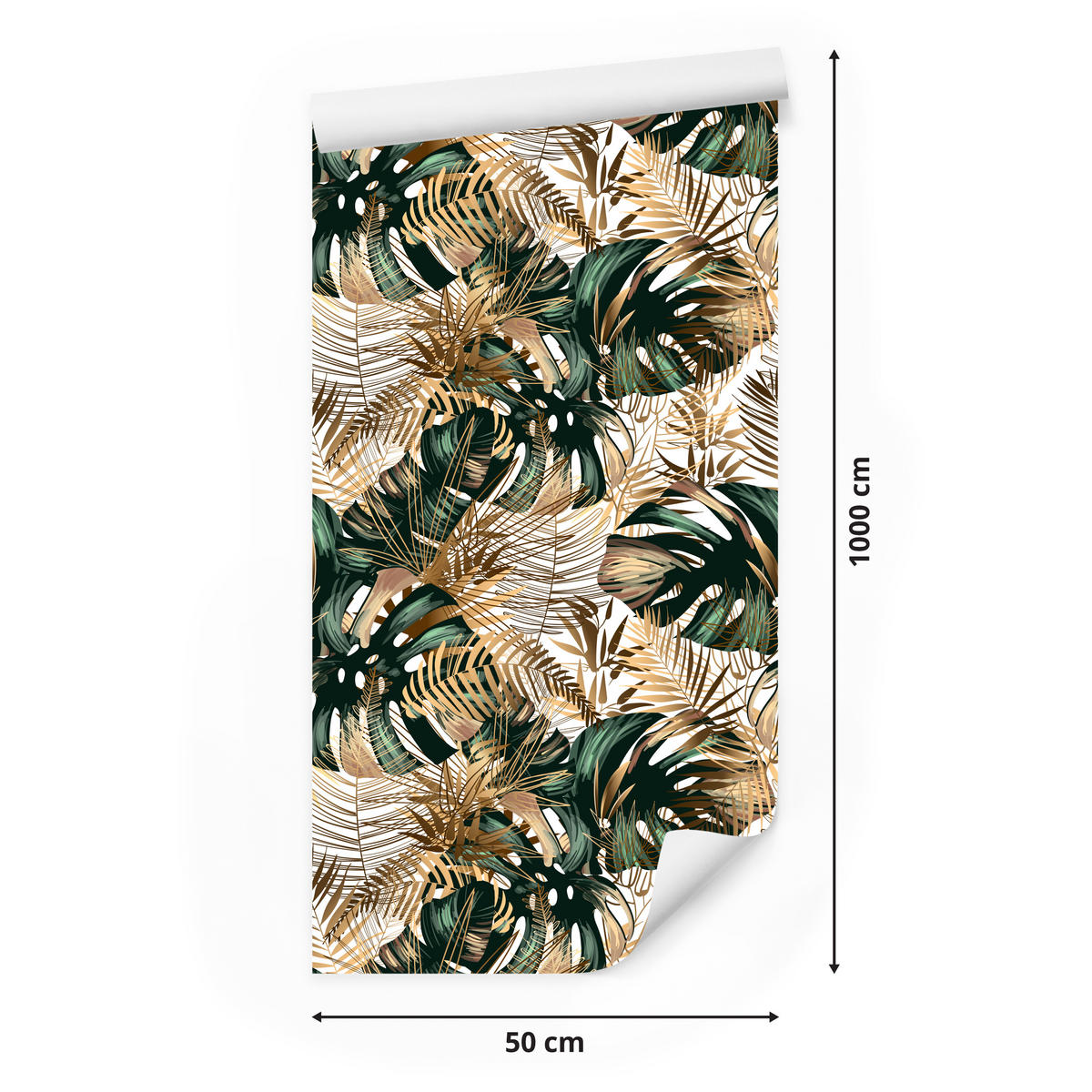 VLIESTAPETE Tropische Blätter – Goldfarben, Grün, Weiß – 50x1000 cm - Goldfarben/Weiß, Papier (50/1000cm) - Muralo