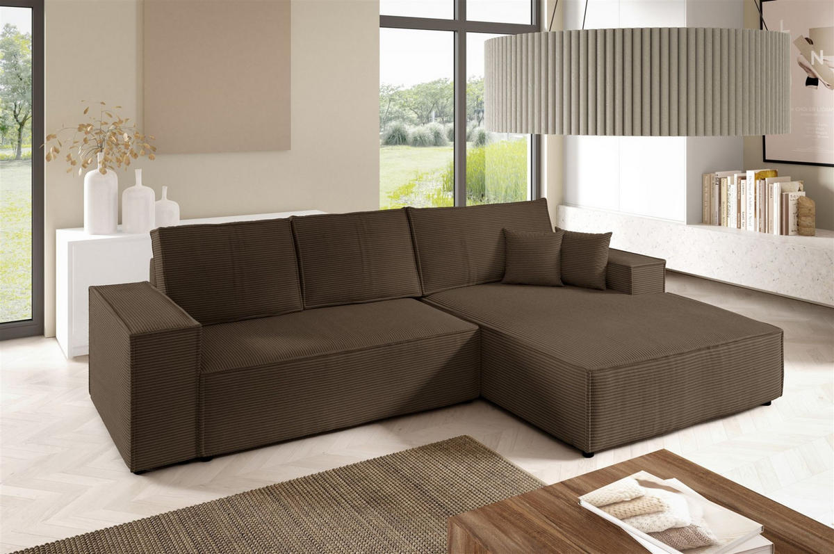 ECKSOFA Corunia In Poso - Braun, Holzwerkstoff/Textil (294/185cm) - Fun Möbel