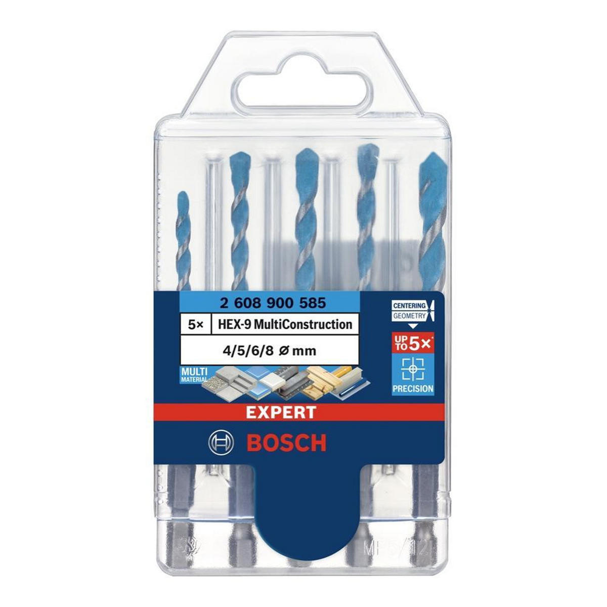 BOSCH Expert HEX-9 Multi Construction Bohrer Set 5 tlg. ( 2608900585 ) 4 / 5 / 6 / 6 / 8 mm Centering Geometry - Multicolor, Kunststoff (17.5/73/1.5cm) - Bosch Professional