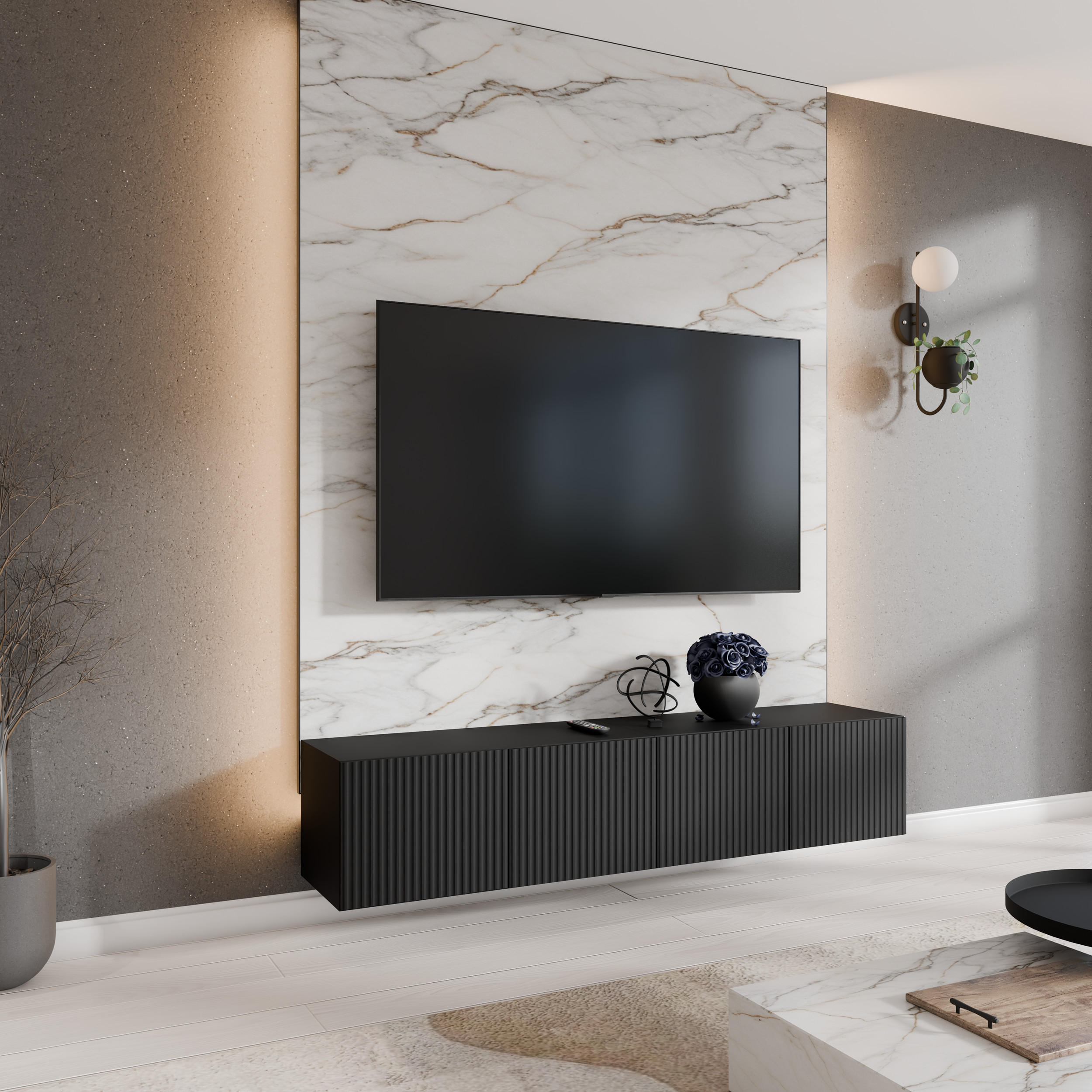 TV-SCHRANK NOE - Schwarz, Holzwerkstoff (200/41/40cm) - Meblini