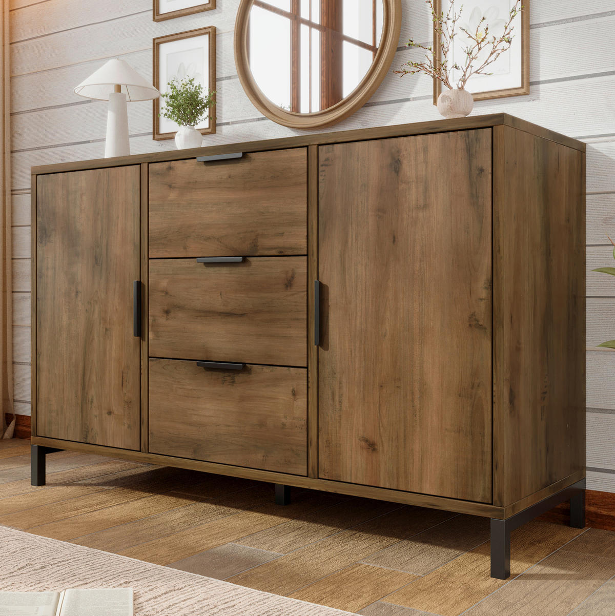 KOMMODE 120/76/40 cm Dunkle Eiche aus Spanplatte mit verstellbarem Fachboden - Nussbaumfarben, Holzwerkstoff (40/76/120cm) - OKMYHOME