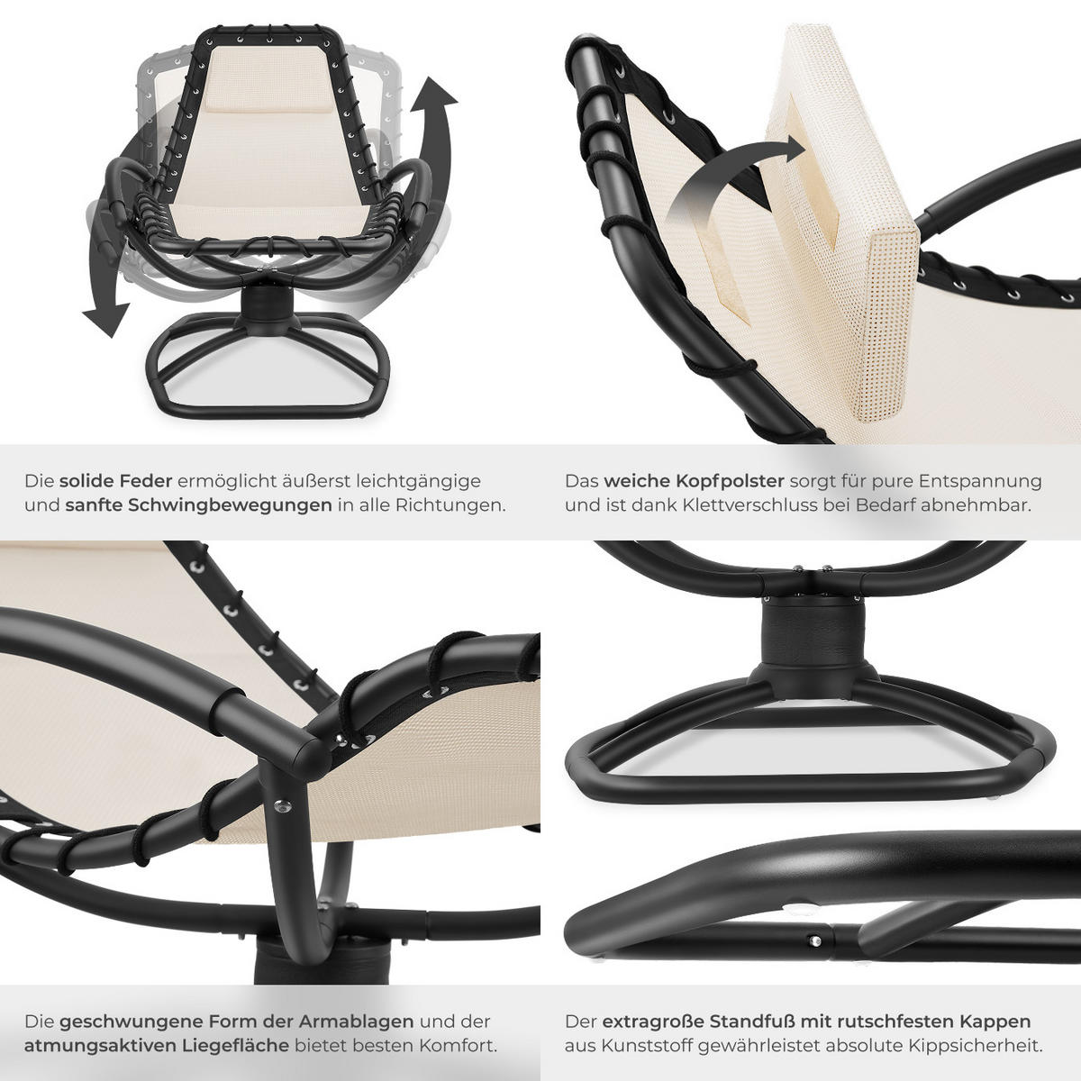 GARTENLIEGE Toulon,abnehmbares Kopfpolster,beige - Beige, Textil (77/83/170cm) - tectake