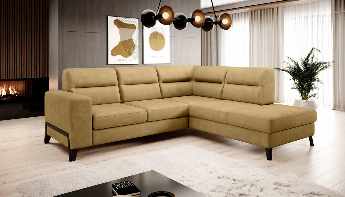 ECKSOFA mit Schlaffunktion & Bettkasten, luxus Nube-Stoff - Gelb/Schwarz, Textil/Metall (237/277cm) - Eltap