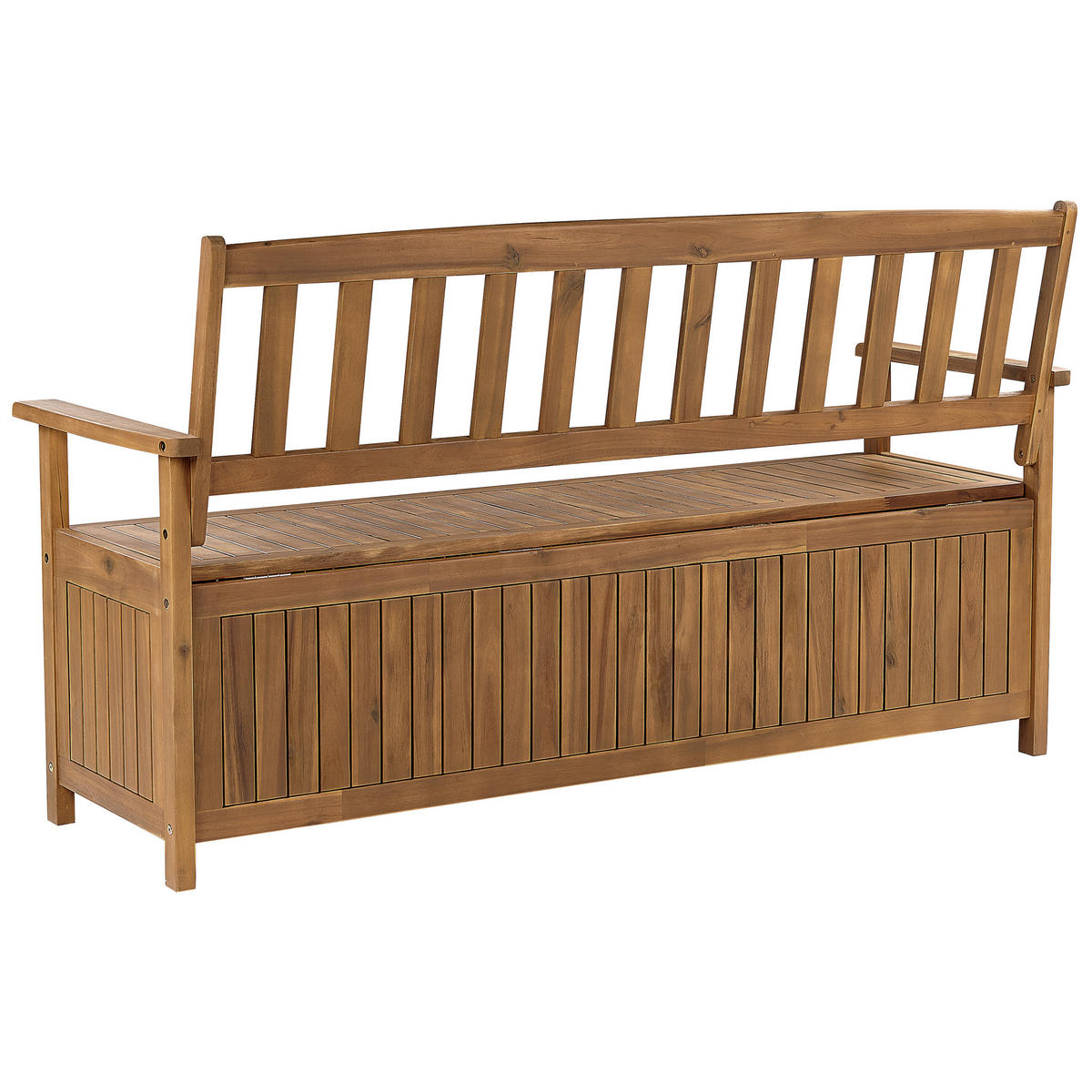 GARTENBANK Akazienholz hellbraun mit Stauraum 160 cm Sovana - Hellbraun, Holz (160/91/60cm) - Beliani