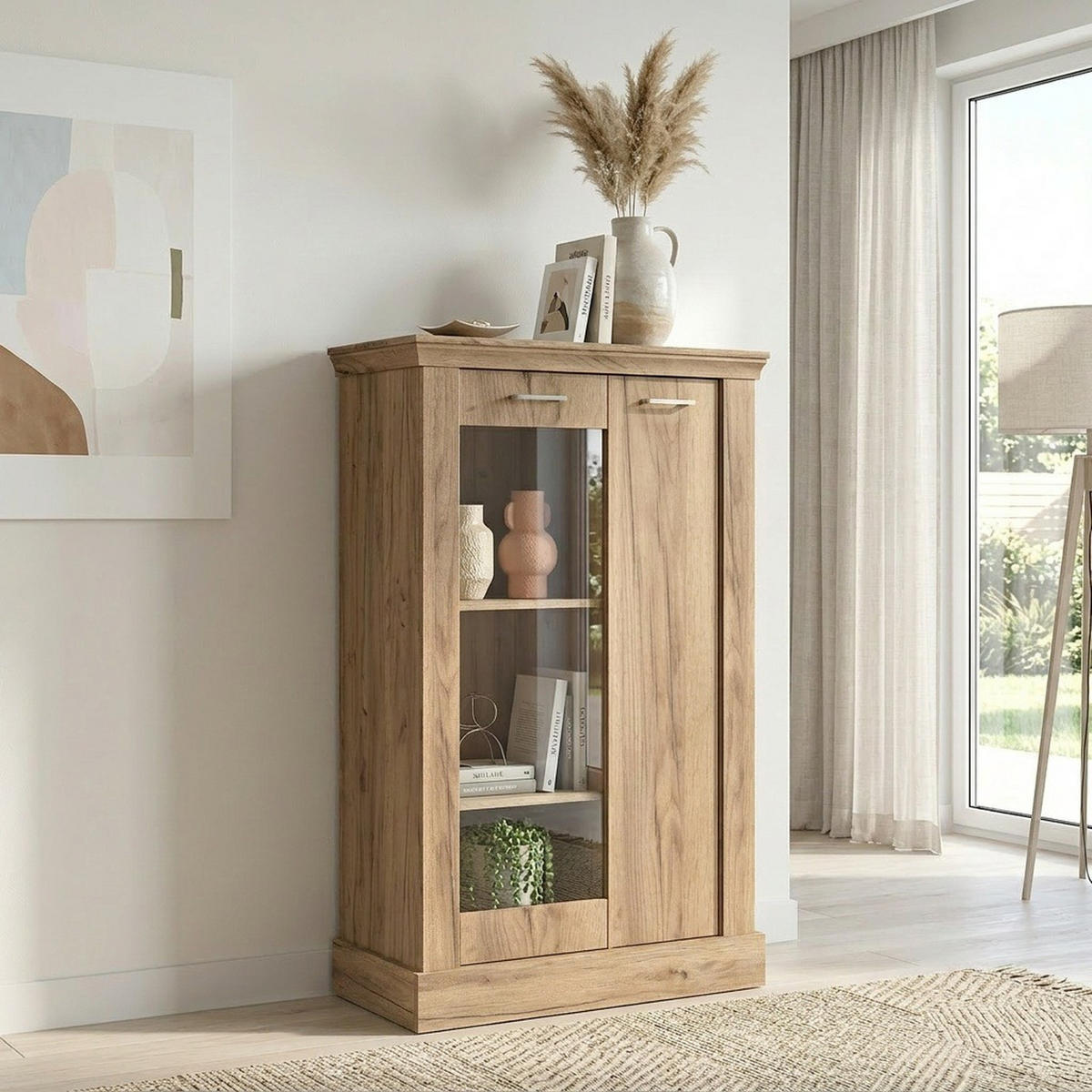 VITRINE Antica New AN-12 97 x 140,5 x 42 cm Kraft Gold - Wildeiche, Holzwerkstoff/Metall (97/140.5/42cm) - Koseto