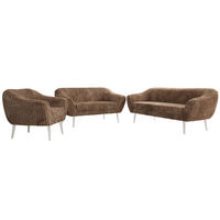 SITZGARNITUR PIRS 3+2+1 - Braun Cord - Weiße Beine - Braun/Weiß, Holzwerkstoff/Textil (180/75/74cm) - MKS