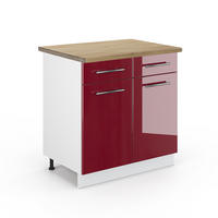 KÜCHENUNTERSCHRANK Fame-Line Bordeaux Hochglanz 80 cm, AP Eiche - Bordeaux/Weiß, Holzwerkstoff (80/82/60cm) - Vicco