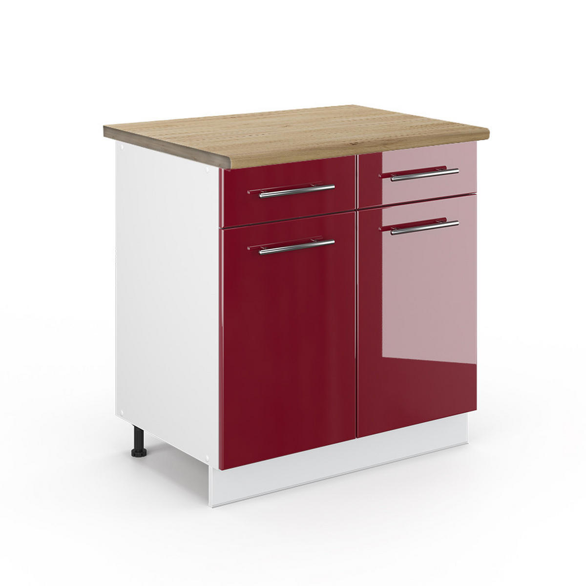 KÜCHENUNTERSCHRANK Fame-Line Bordeaux Hochglanz 80 cm, AP Eiche - Bordeaux/Weiß, Holzwerkstoff (80/82/60cm) - Vicco