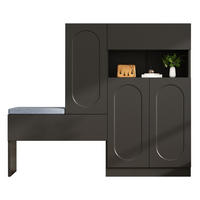 SCHUHSCHRANK aus Spanplatte 130/35/110 cm mit Sitzbank, Sanftschließfunktion und höhenverstellbaren Böden, Schwarz - Schwarz, Holzwerkstoff (130/110/35cm) - Redom