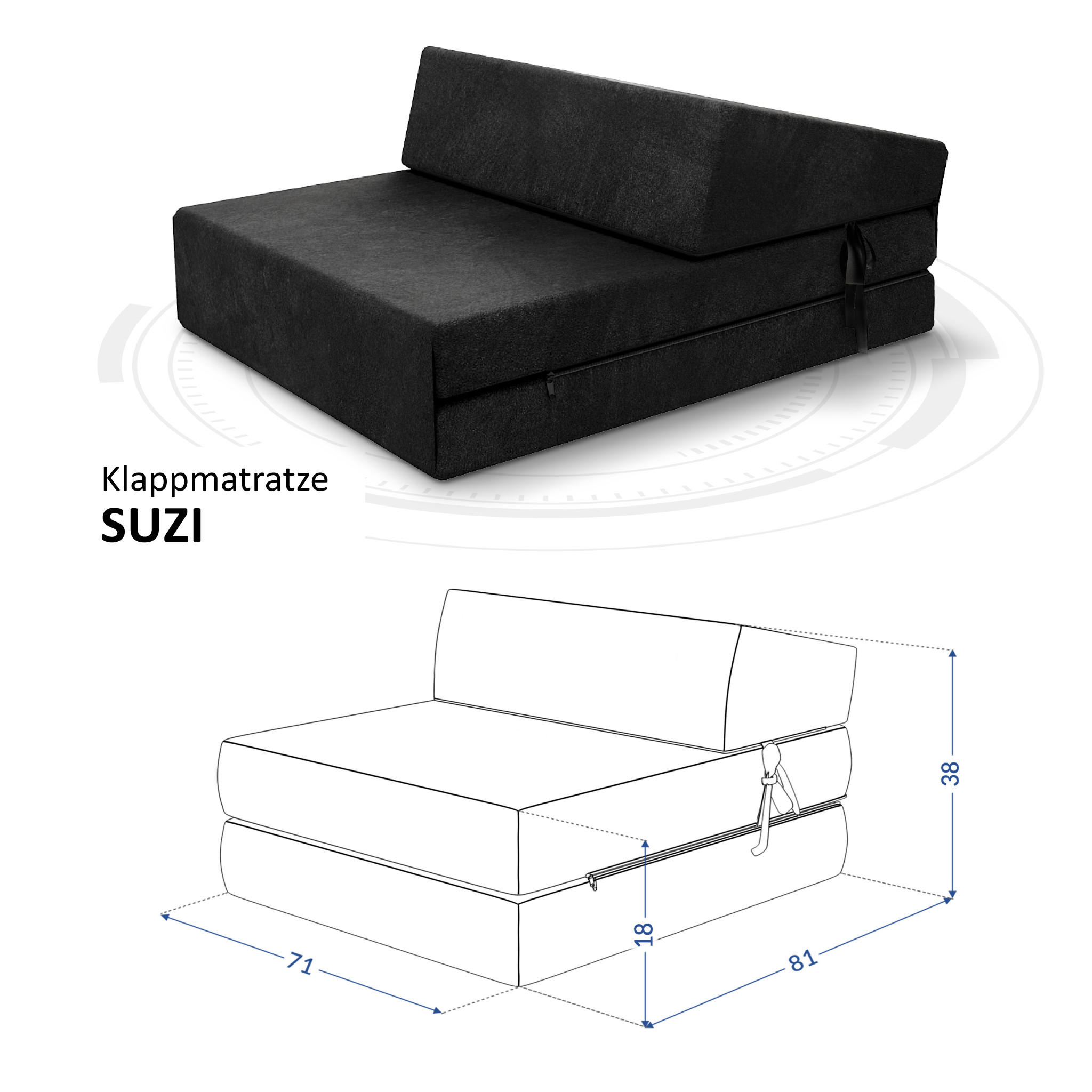 KLAPPMATRATZE SUZI MINI - Schwarz, Textil (70/200cm) - FDM