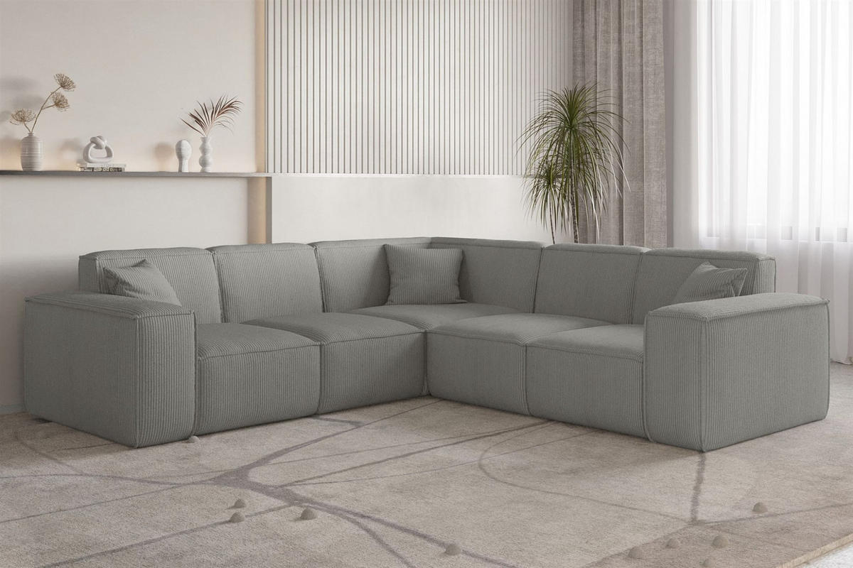 SOFA Celes Premium Stoff Scala - Grau, Holzwerkstoff/Textil (246/246cm) - Fun Möbel