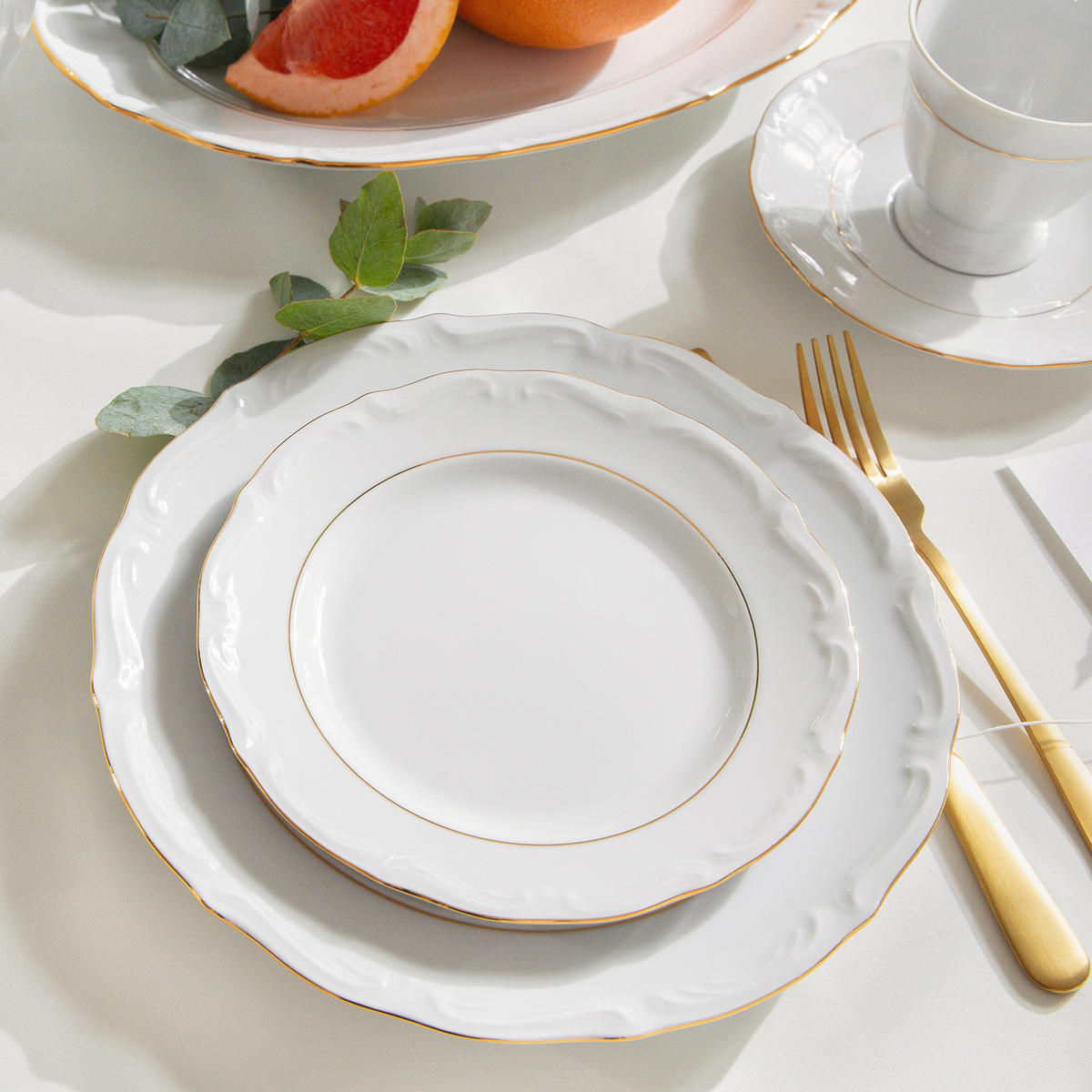TAFELSERVICE 6 Personen Chodziez MARIA TERESA 23-tlg Porzellan mit Goldrand, Weiß / Gold - Goldfarben/Weiß, Keramik (25/2/25cm) - KONSIMO®