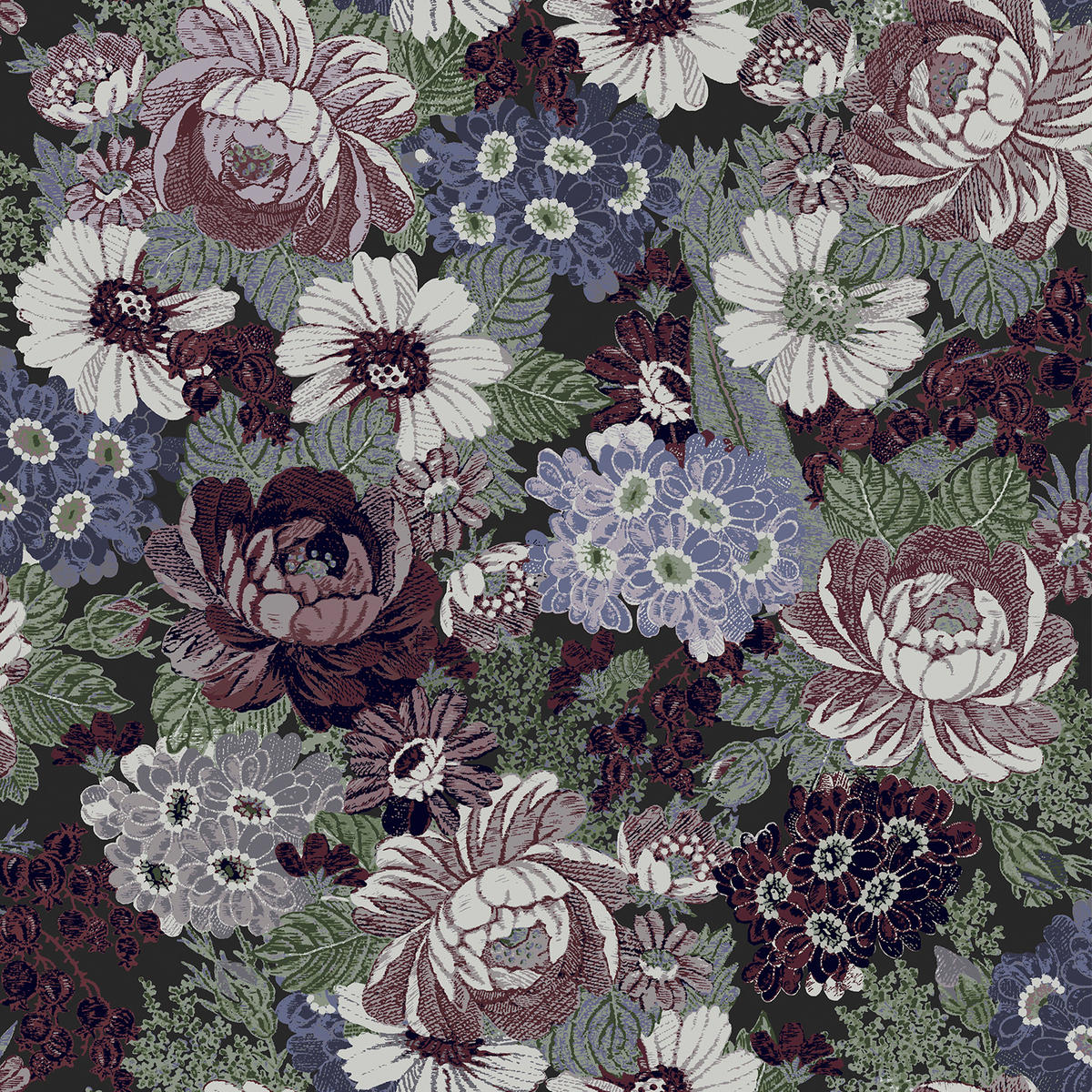 VLIESTAPETE Honnington Pfingstrosen Brombeere Lila - Lila, Papier/Kunststoff (52/52cm) - Graham & Brown