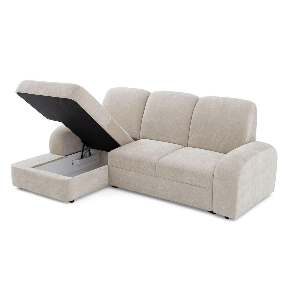 ECKSOFA VIBE S Links mit Schlaffunktion 130x202 Chenille Beige - Beige/Schwarz, Holz/Kunststoff (255/156cm) - Muffo