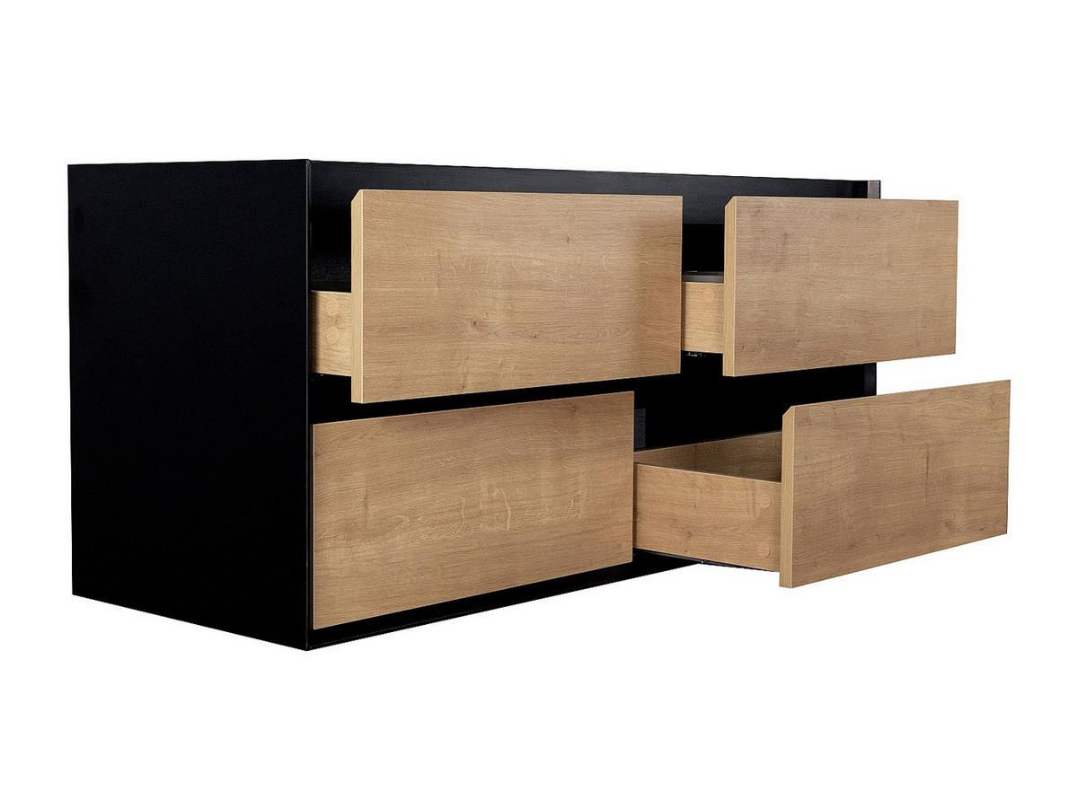 WASCHBECKENUNTERSCHRANK hängend - helles Naturfarben und schwarz - 120 cm - LANNICK - Schwarz, Holz (120/55/45.6cm) - Vente-Unique