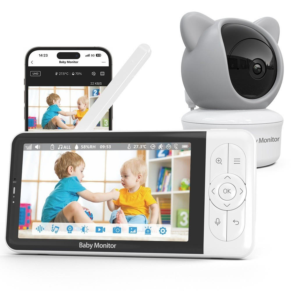 BABYPHONE, 5 Zoll HD Display，EU-Stecker - Weiß, Kunststoff - Authentics
