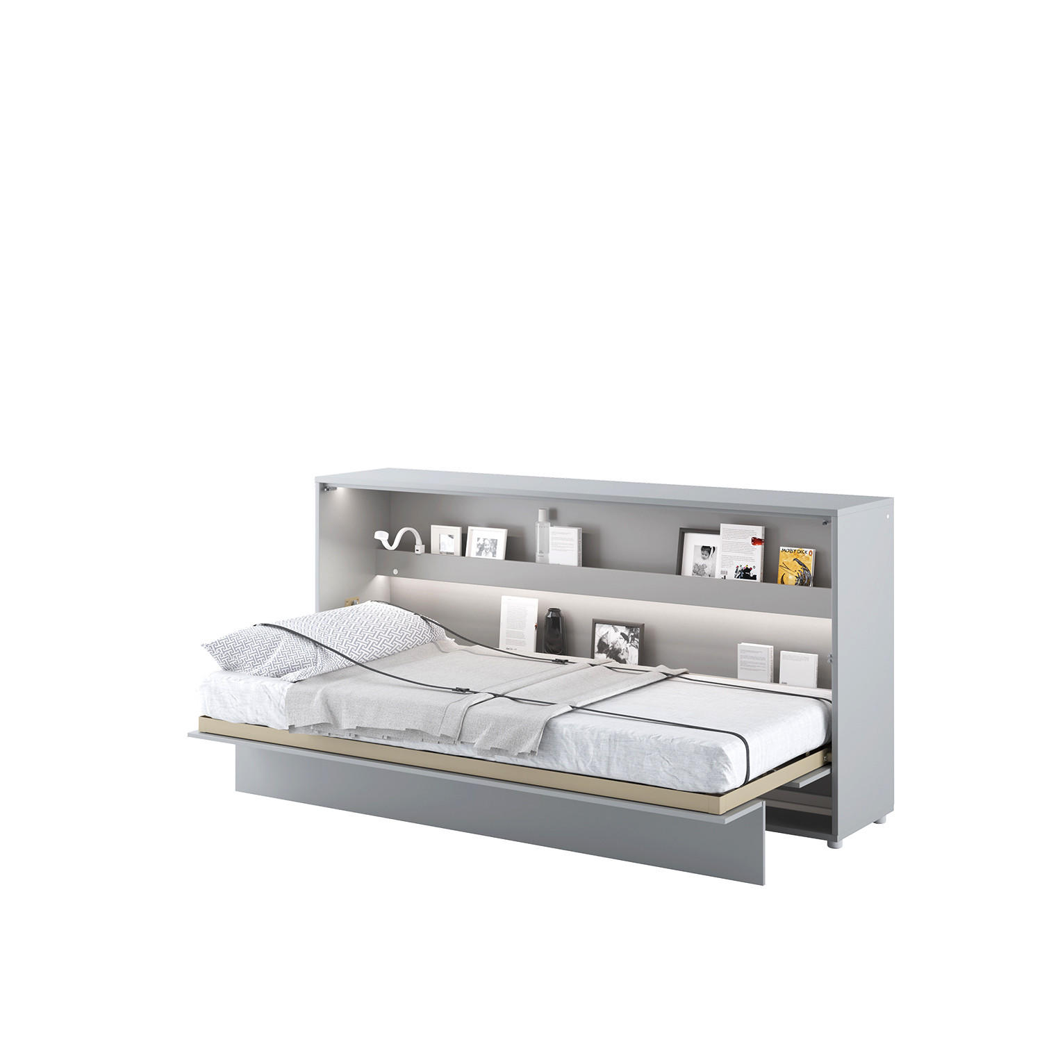 SCHRANKBETT BC-06 - 90x200cm Horizontal - Grau Matt mit Matratze - Grau, Holzwerkstoff (200/90cm) - Meblini