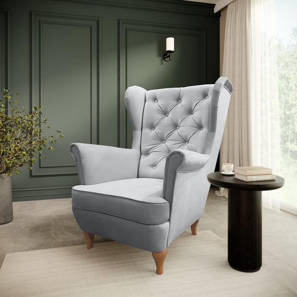 Thumbnail - Beautysofa Chesterfield-Sessel, Hellgrau, Textil, 1-Sitzer, 82x102x92 cm, Wohnzimmer, Sessel, Chesterfield-Sessel