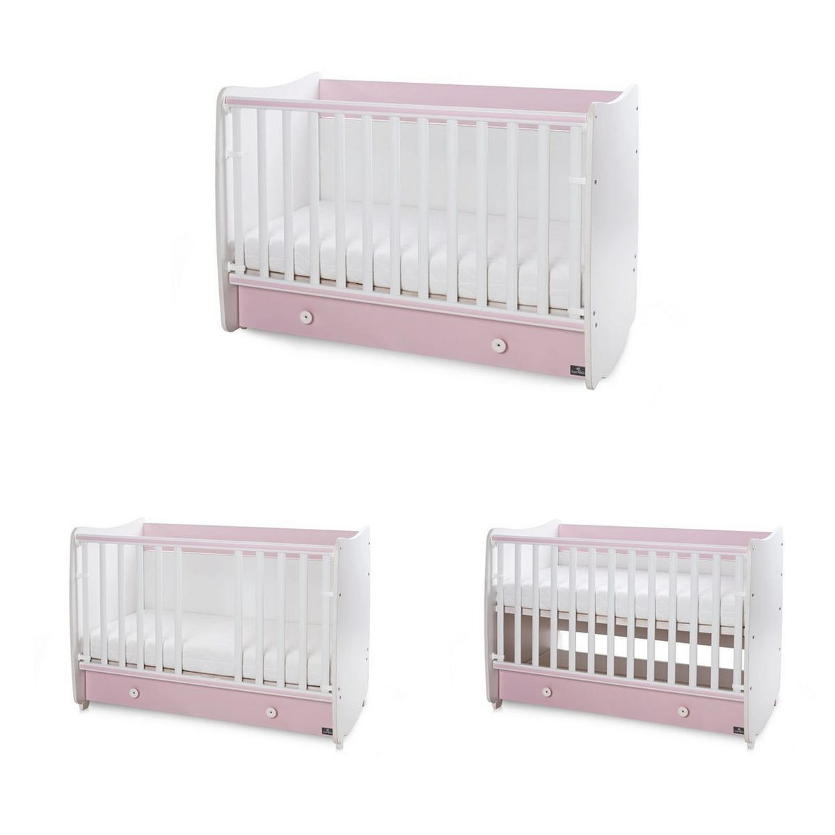 BABYBETT Dream NEW 120 pink 120 x 60 cm, Schaukelbett, Schreibtisch, Hubgitter, 2 Höhenpositionen - Rosa, Holzwerkstoff (60/120cm) - Lorelli