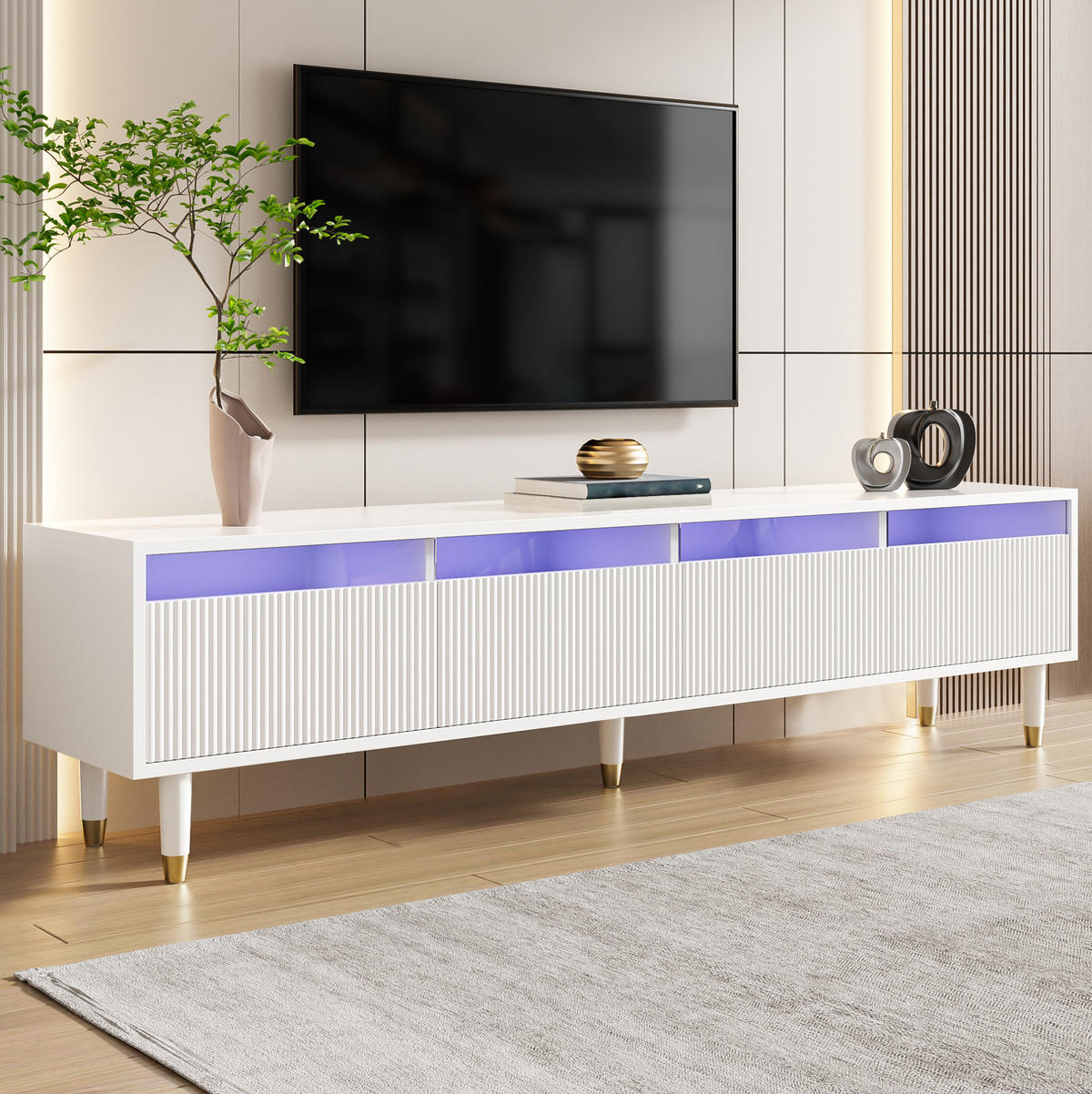 TV-SCHRANK mit 4 Schubladen 178 x 35 x 45 cm MDF Weiß - Weiß, Holzwerkstoff (35/45/178cm) - Beauniv