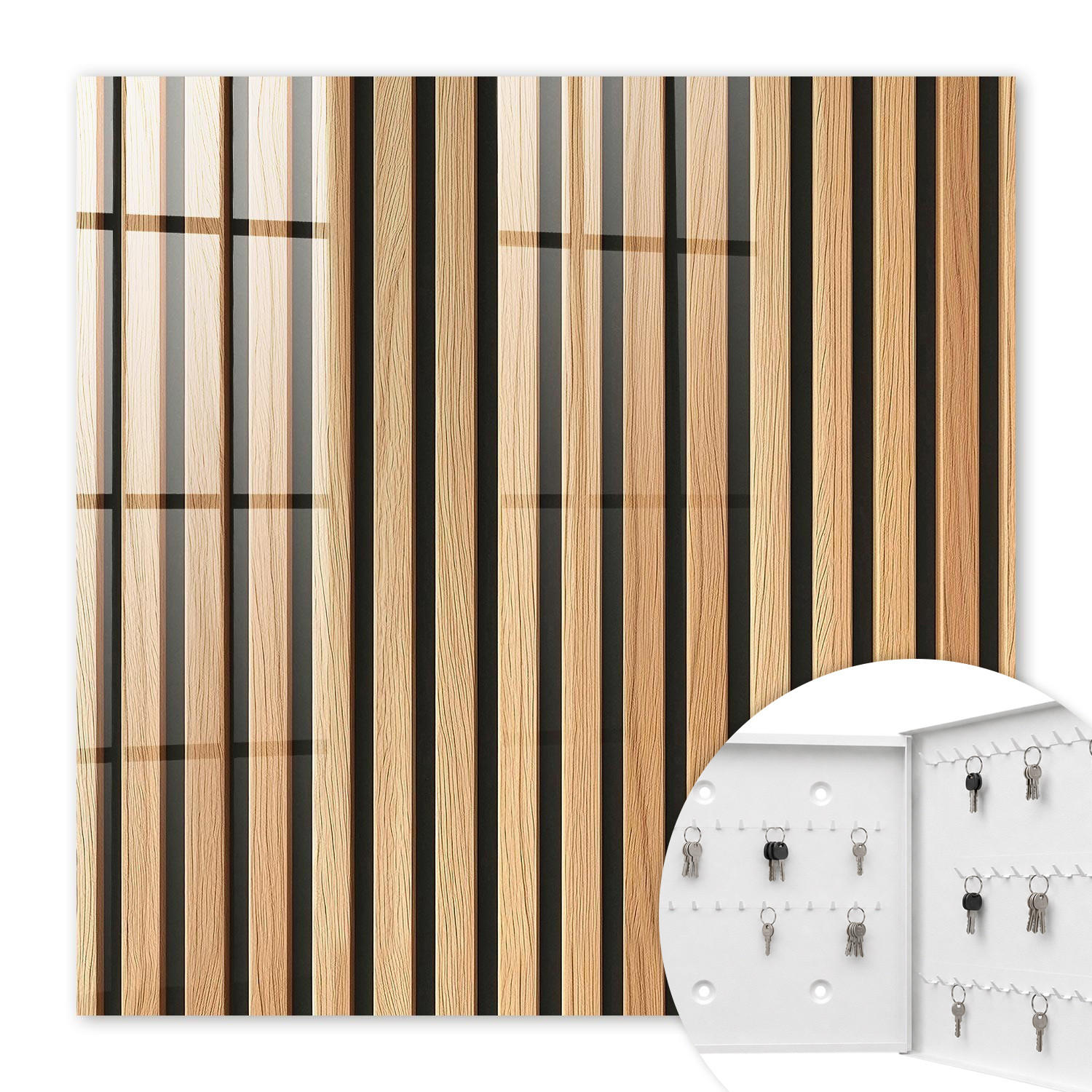 SCHLÜSSELBOX Weiß 30x30 cm – Türöffnung nach rechts - Vertikale Streifen - Braun, Metall (30/30/5cm) - TULUP