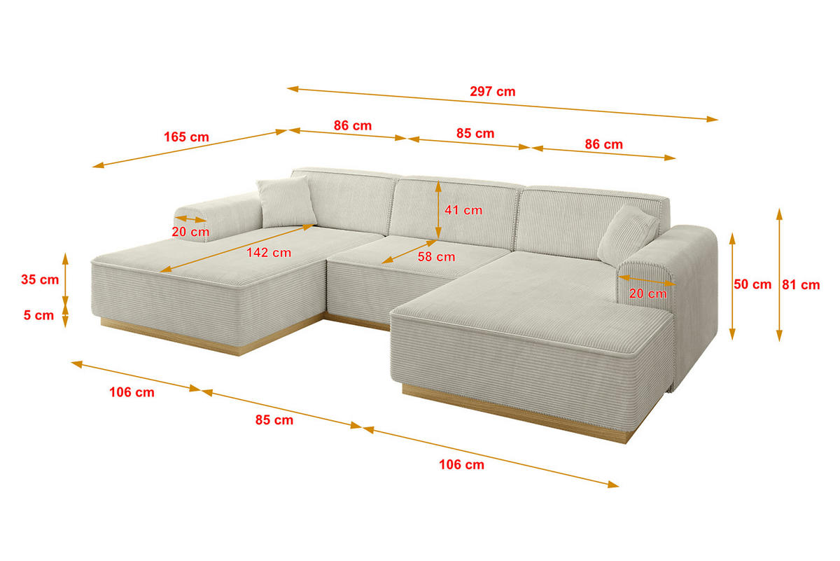 WOHNLANDSCHAFT IREA-U1-v2 - 297x165x81 cm Hellgrau - Hellgrau, Holzwerkstoff/Textil (297/81/165cm) - ALTDECOR