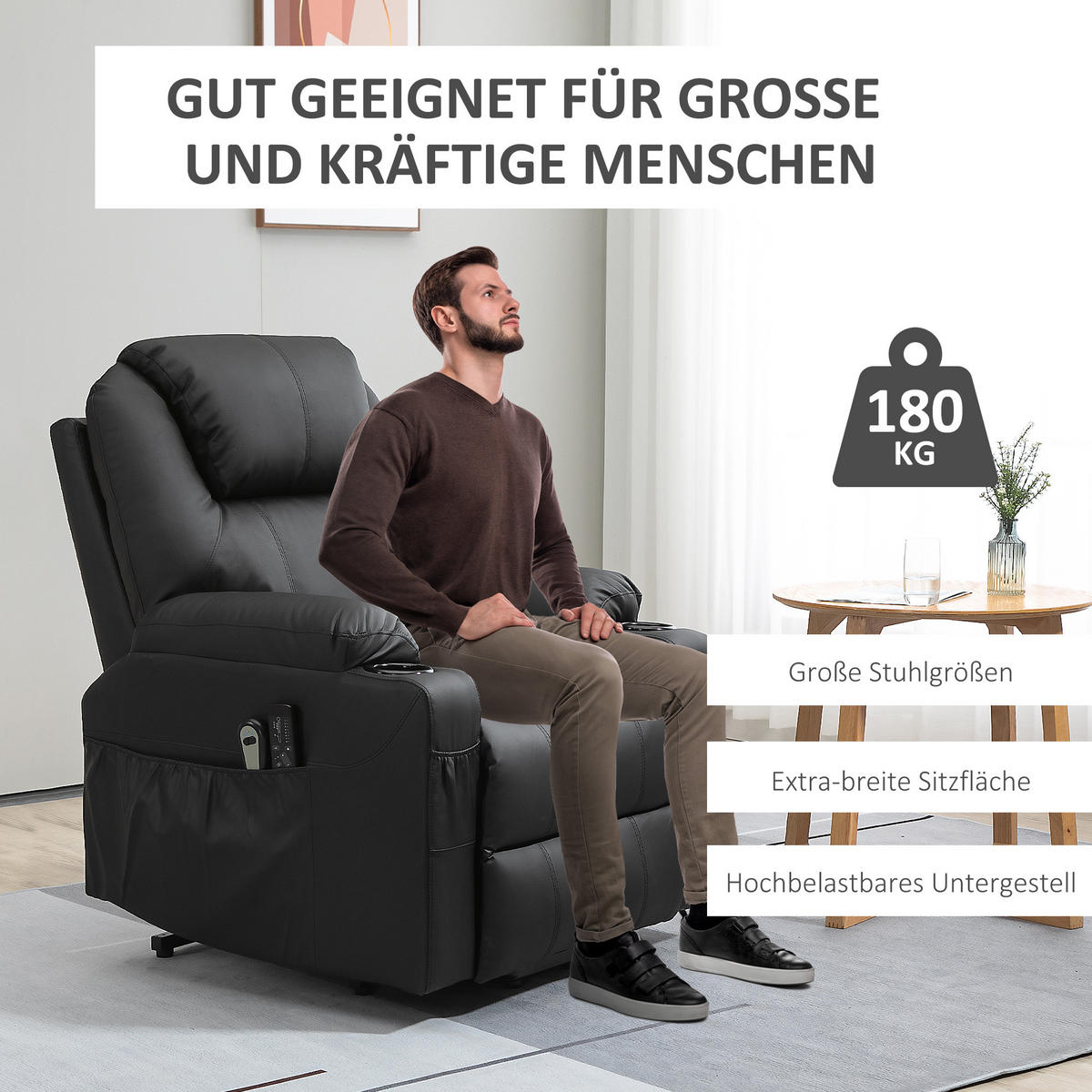 SESSEL mit Aufstehhilfe, Schwarz - Schwarz, Kunststoff/Metall (99/106/88cm) - HOMCOM