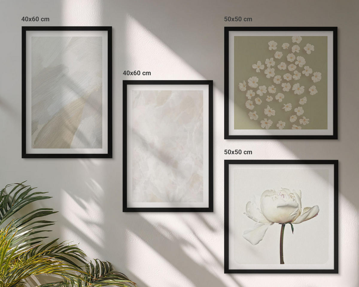 WANDBILDER 4er-Set - 50x50 cm & 40x60 cm Schwarzer Rahmen - Blumen, modische Boho-Texturen - Schwarz, Kunststoff (50/50cm) - ArtPrintCave