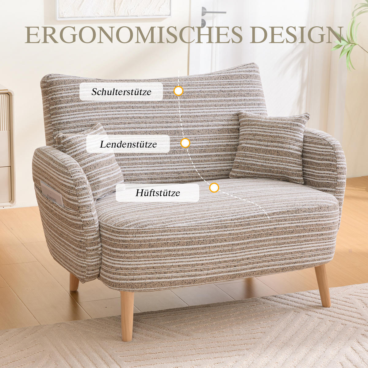 2-SITZER Sofa mit Armlehnen & Seitentasche, modernes Sessel Grau - Grau, Textil/Metall (121/87/81cm) - PARAFTA HOME