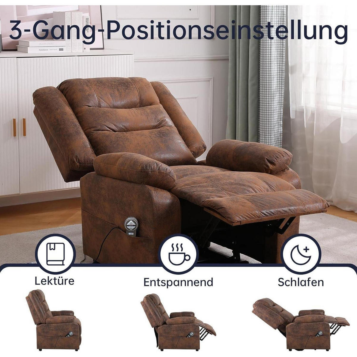 FERNSEHSESSEL mit Aufstehhilfe und Massagefunktion Braun - Braun, Kunststoff (84/137/164cm)