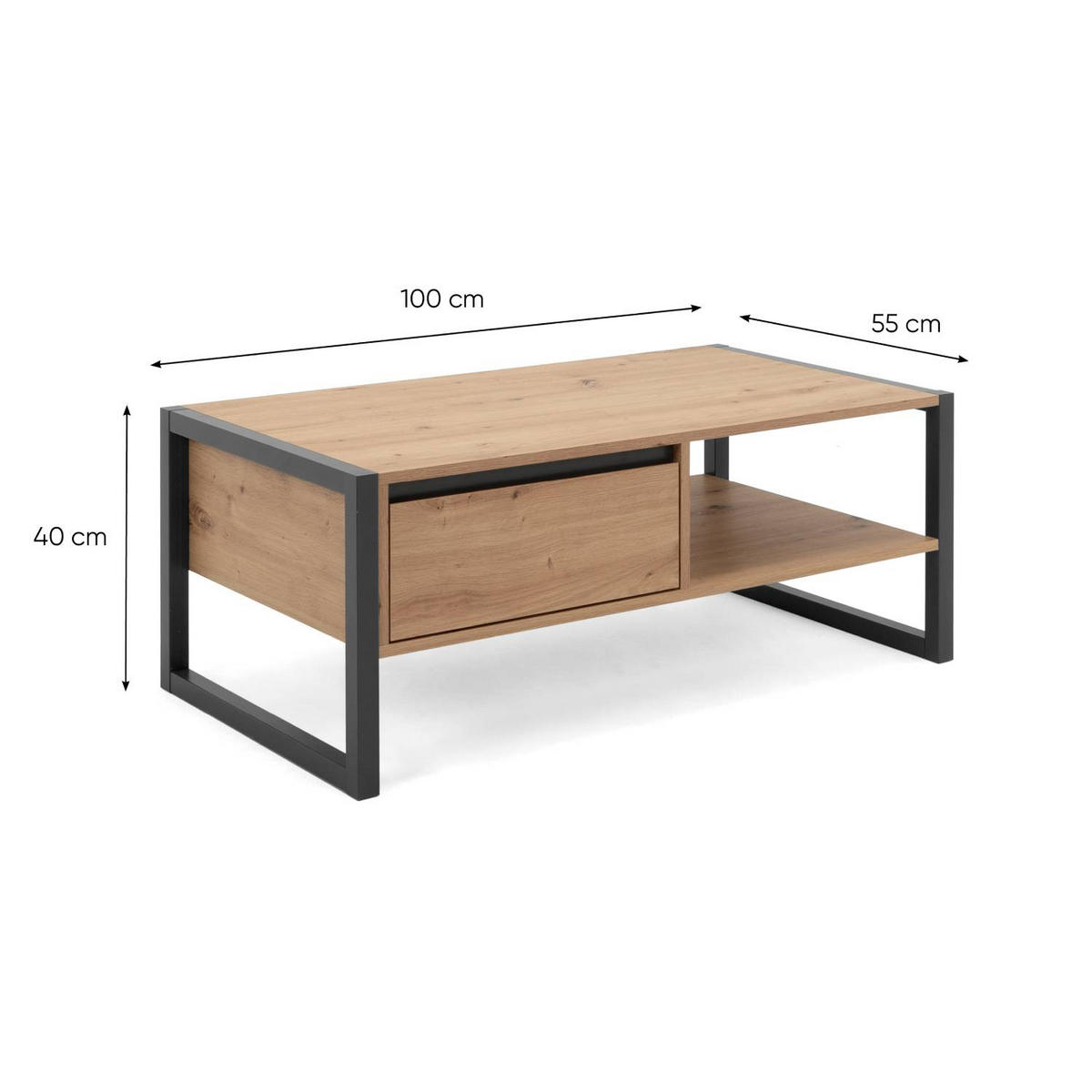 COUCHTISCH Eiche, Schwarz 100/40/55 cm - Schwarz/Braun, Holz (55/100/40cm) - Homestyle4u