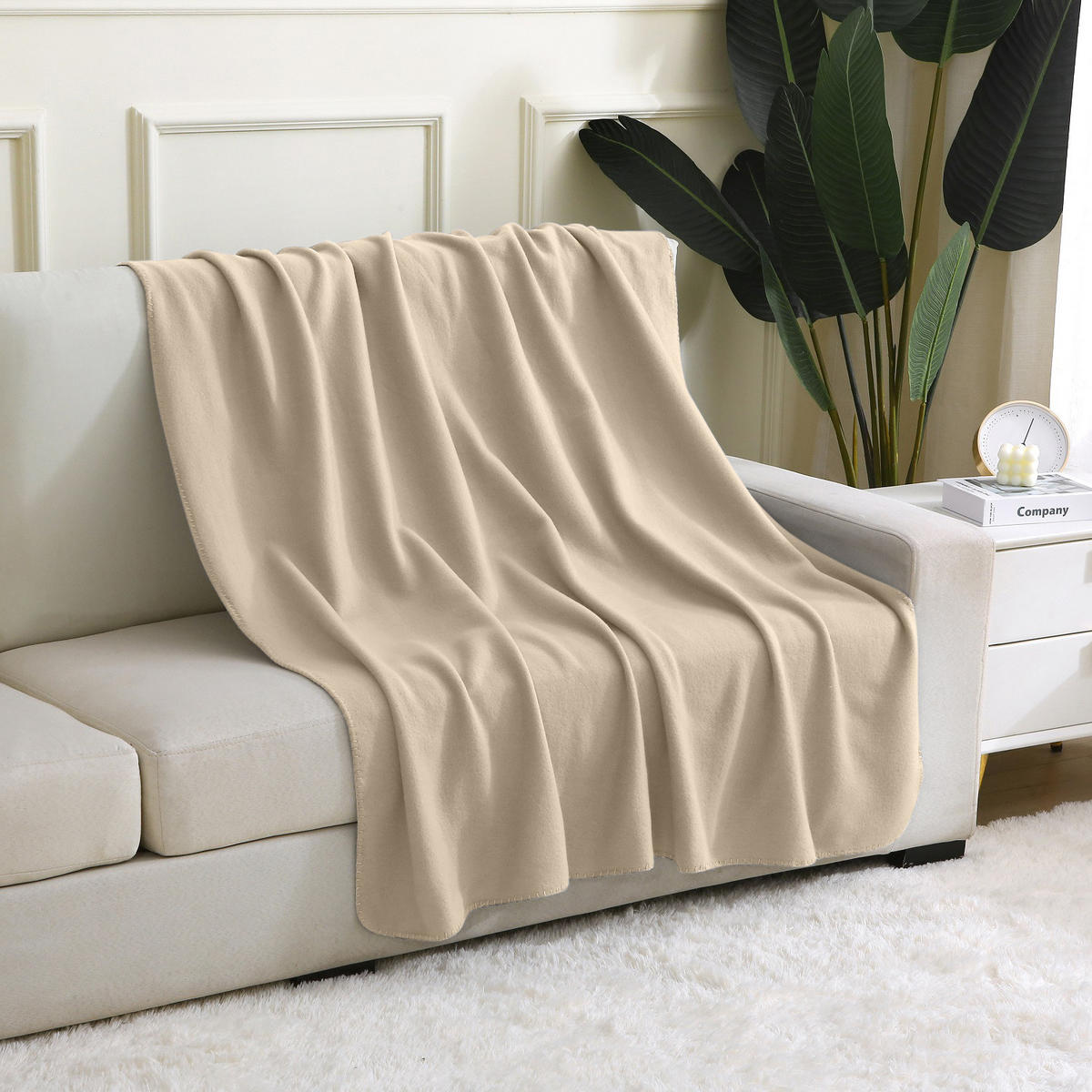 2ER Set Fleecedecken 130x160 eco-line aus 100% recyceltem Material beige - Beige, Textil (130/160cm) - wometo