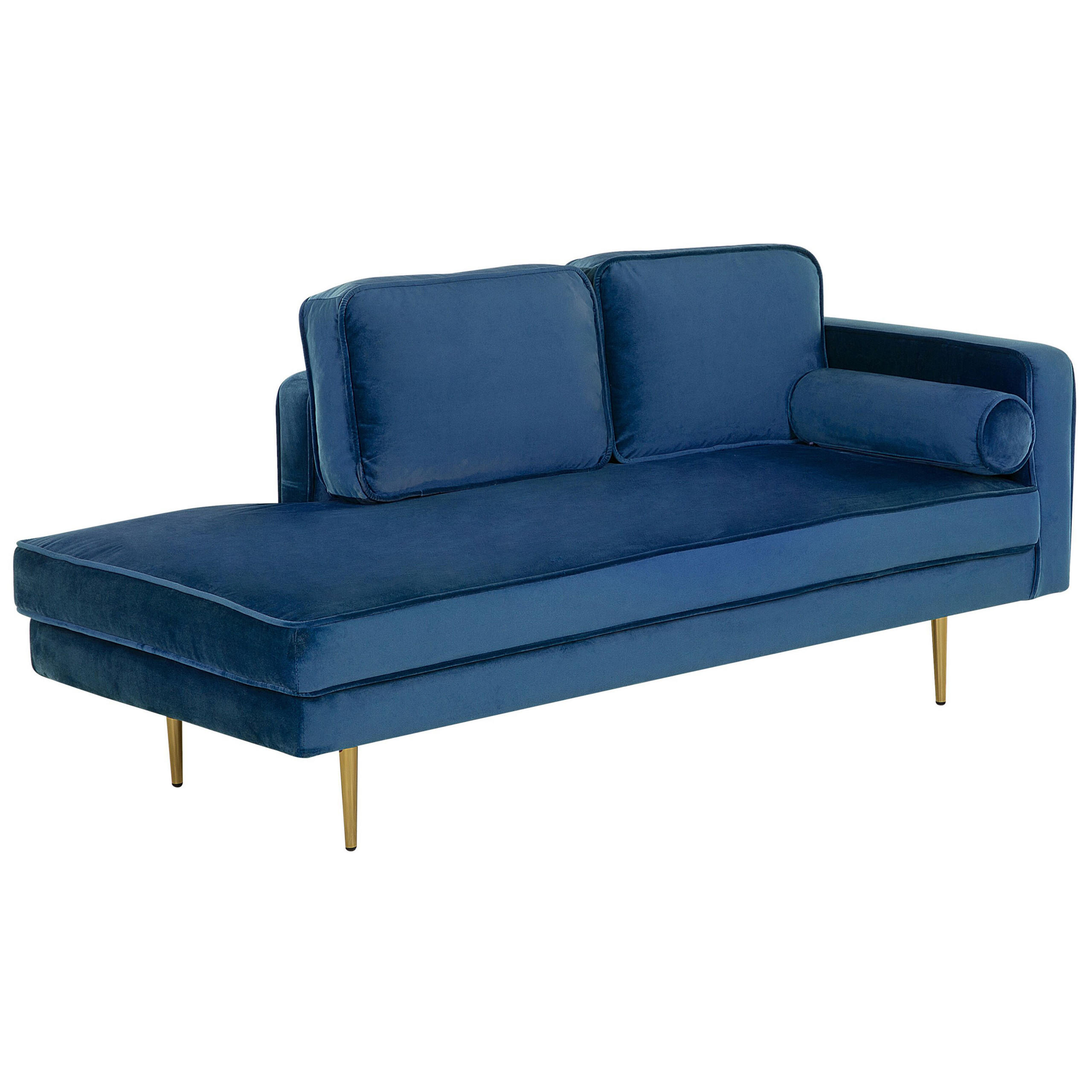 CHAISELONGUE Samtstoff marineblau rechtsseitig Miramas - Blau/Goldfarben, Textil (171/63/79cm) - Beliani
