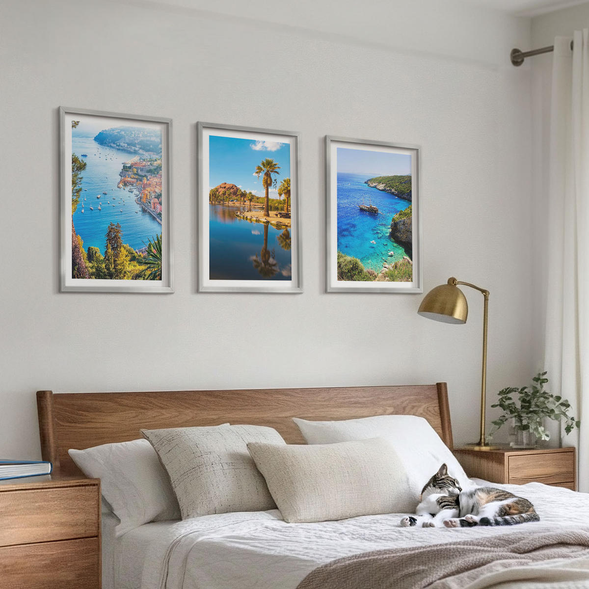 BILDER SET 3er Set - 40x60 cm Silberner Rahmen - Palmen am Meer, blaues Wasser - Silberfarben, Kunststoff (40/60cm) - TULUP