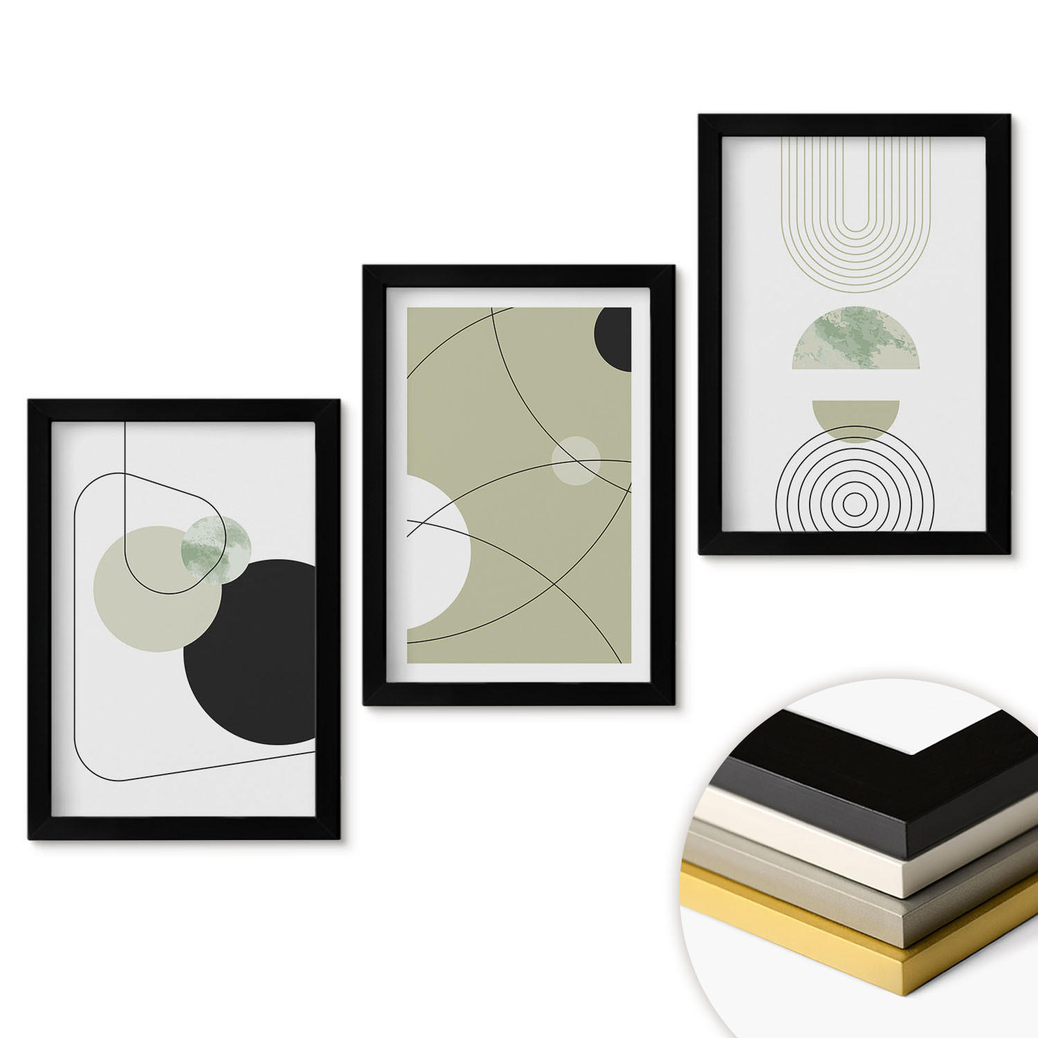 WANDBILDER 3er-Set - 20x30 cm Schwarzer Rahmen - Abstrakte Formen und Farben - Schwarz, Kunststoff (20/30cm) - ArtPrintCave