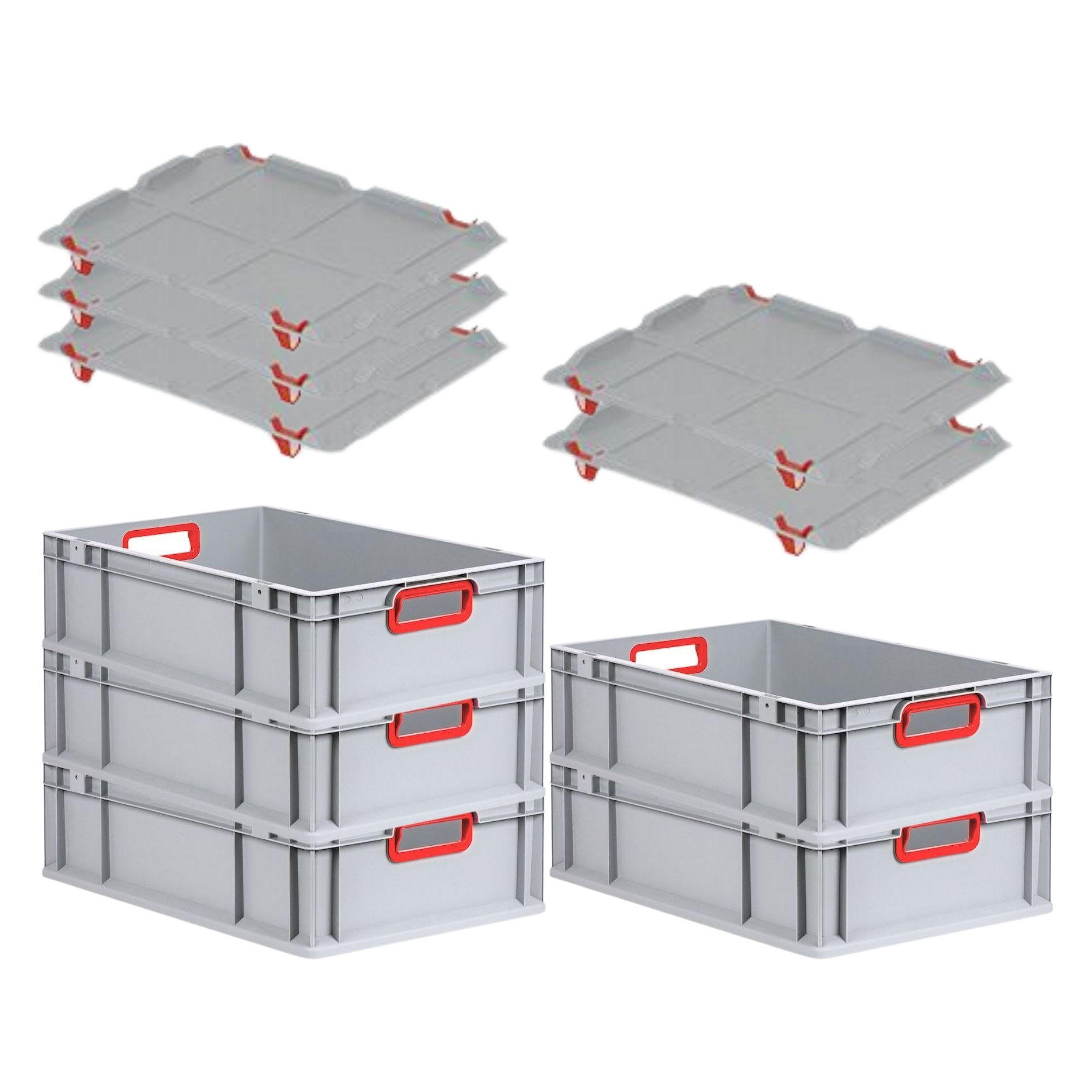 EUROBOX 5x Nextgen Color Mit Auflagedeckel 17x40x60cm Griffe Rot Offen - Rot, Kunststoff (40/17/60cm) - PROREGAL
