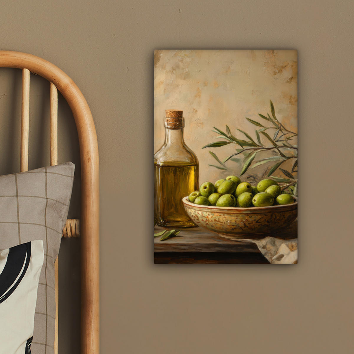 LEINWANDBILD Oliven - Stilleben - Vintage 20x30 cm - Olivgrün, Textil (20/30cm) - MuchoWow