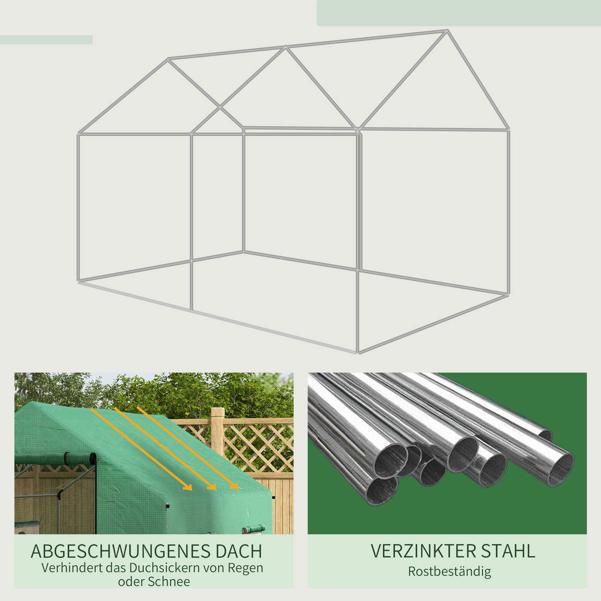 TUNNELGEWÄCHSHAUS DE-05703 Aufrollbare Tür & Fenster, verzinkter Stahlrahmen Grün - Grün, Kunststoff/Metall (300/200/200cm) - ComfortXL