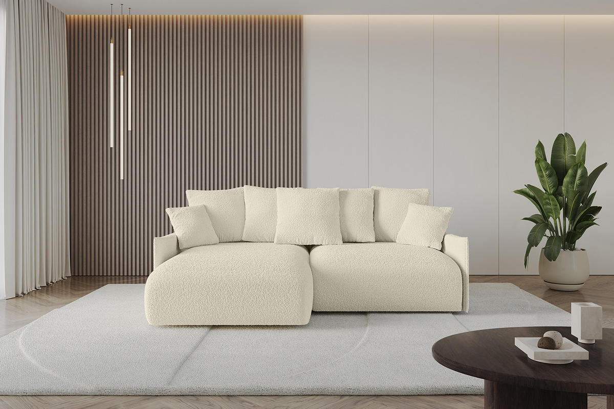 ECKSOFA mit Schlaffunktion und Bettkasten ONESK-L -v1 208x165x40 Beige Bouclé - Beige, Holzwerkstoff/Kunststoff (208/165cm) - ALTDECOR