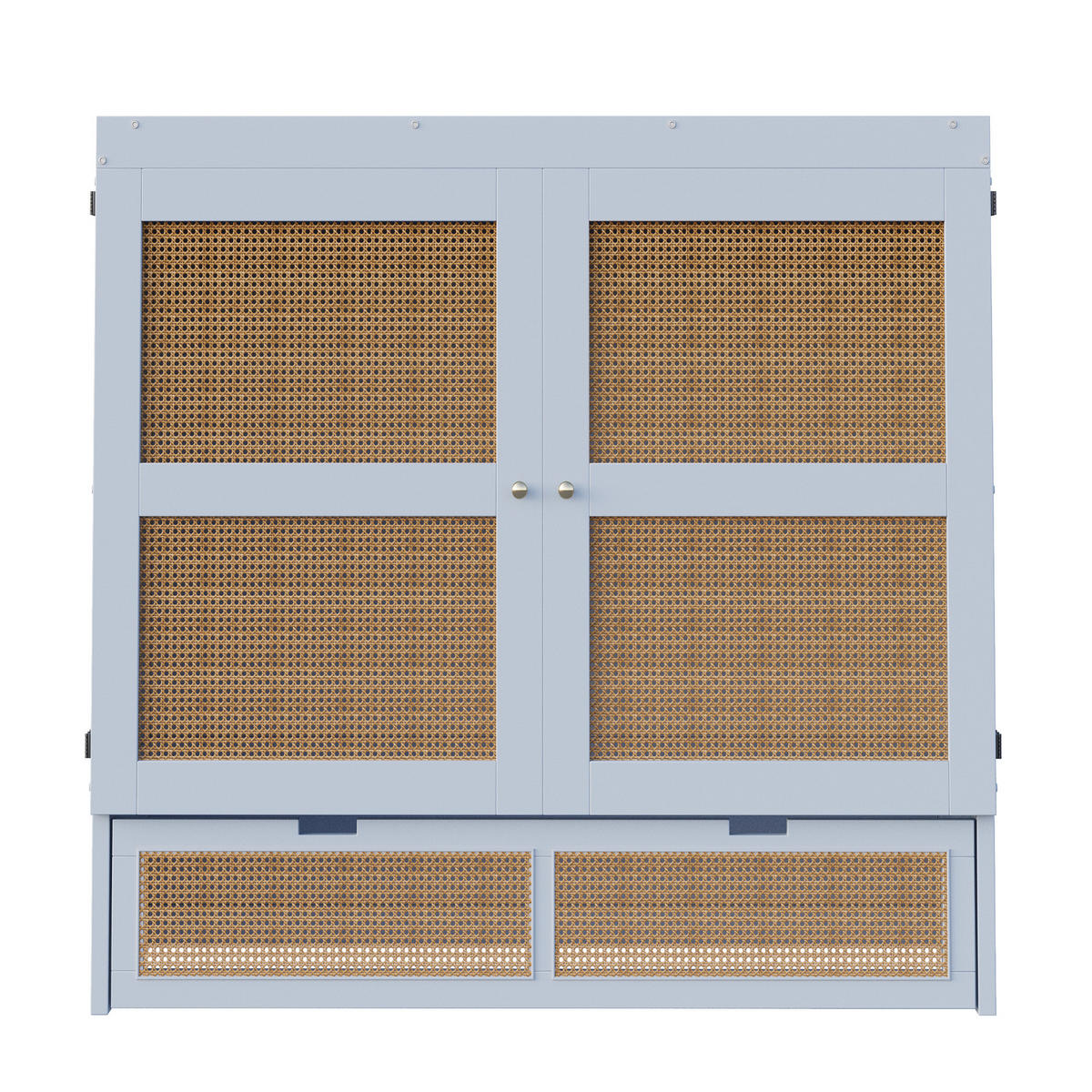 SCHRANKBETT 140/200 cm mit Lattenrost, Stauraumschubladen und Rattan-Design, Grau - Grau, Holzwerkstoff (140/200cm) - Redom
