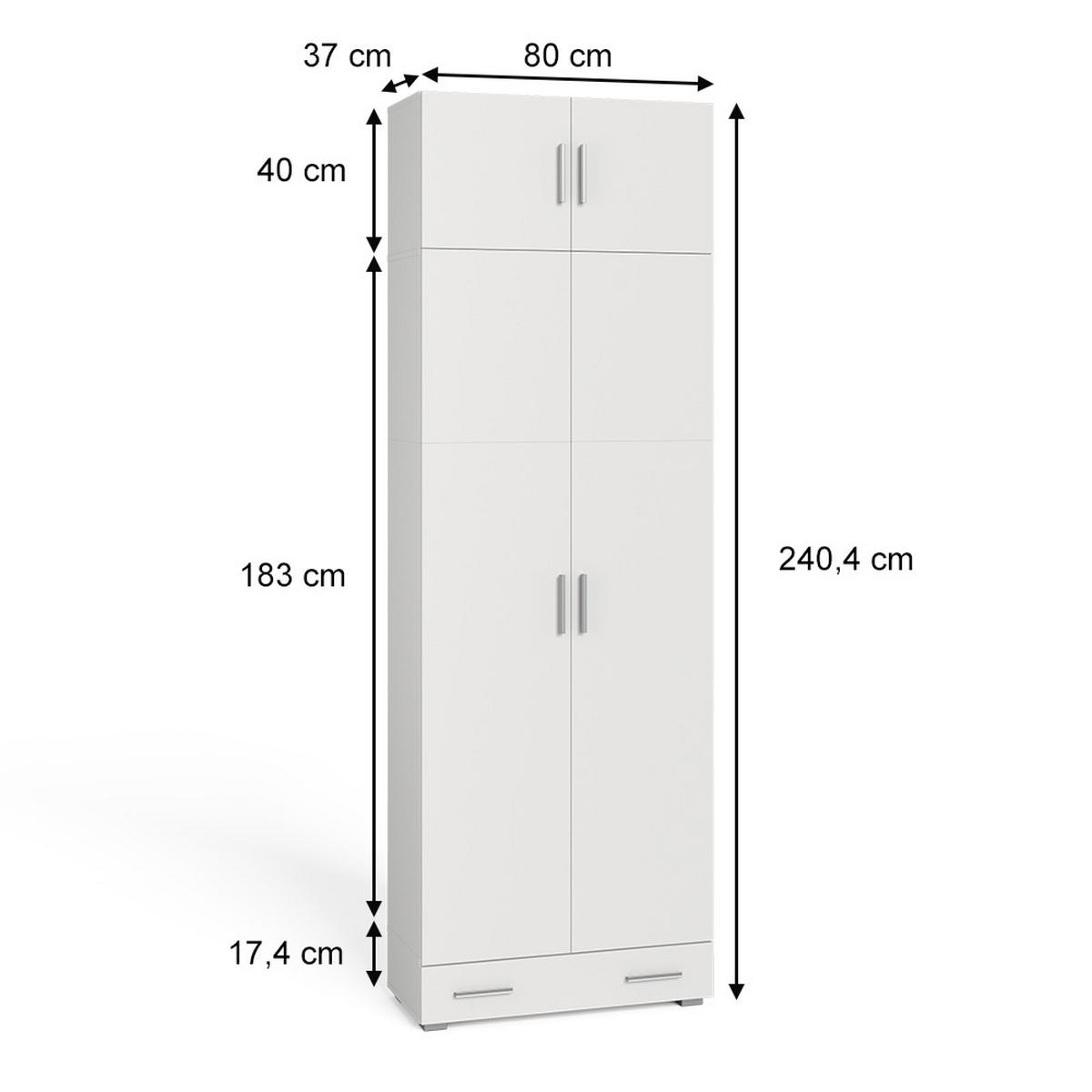 AKTENSCHRANK Ingo Weiß 80 x 182.4 cm mit Schrankaufsatz und Schublade - Weiß, Holzwerkstoff (80/182.4/37cm) - Vicco