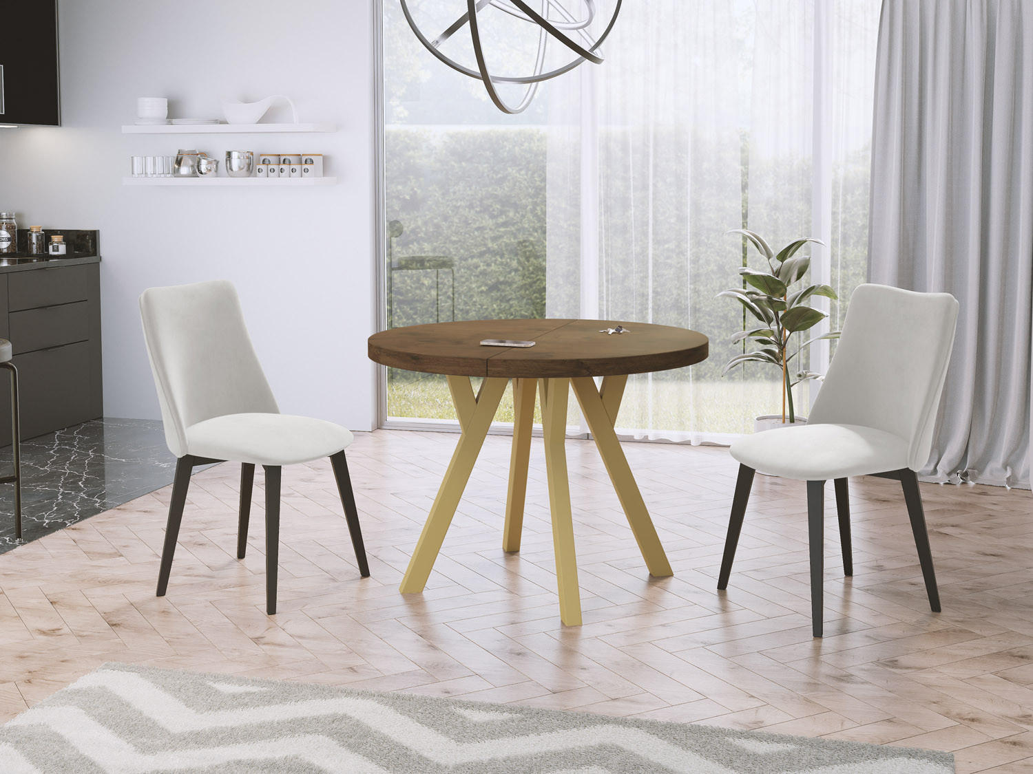 ESSTISCH Mateo runder ausziehbarer, Lefkas Eiche 100-150/100/76 cm - Alteiche/Goldfarben, Holz/Holzwerkstoff (100/100/76cm) - WFL GROUP