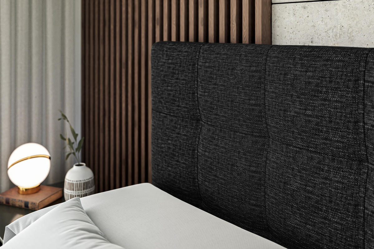 BOXBETT mit Matratze H3 und Lattenrost - MARCE - 180x200 Schwarz - Schwarz, Holzwerkstoff (180/200cm) - ALTDECOR