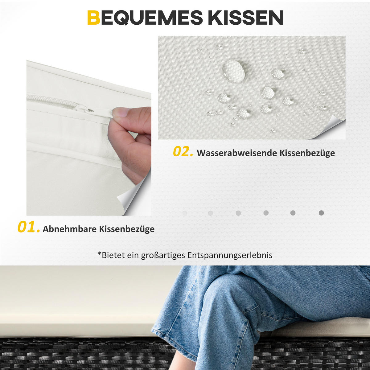 SITZGRUPPE Garnitur Lounge Sofa Gartenset 7 tlg. mit Kissen, Schwarz - Schwarz, Kunststoff - Outsunny