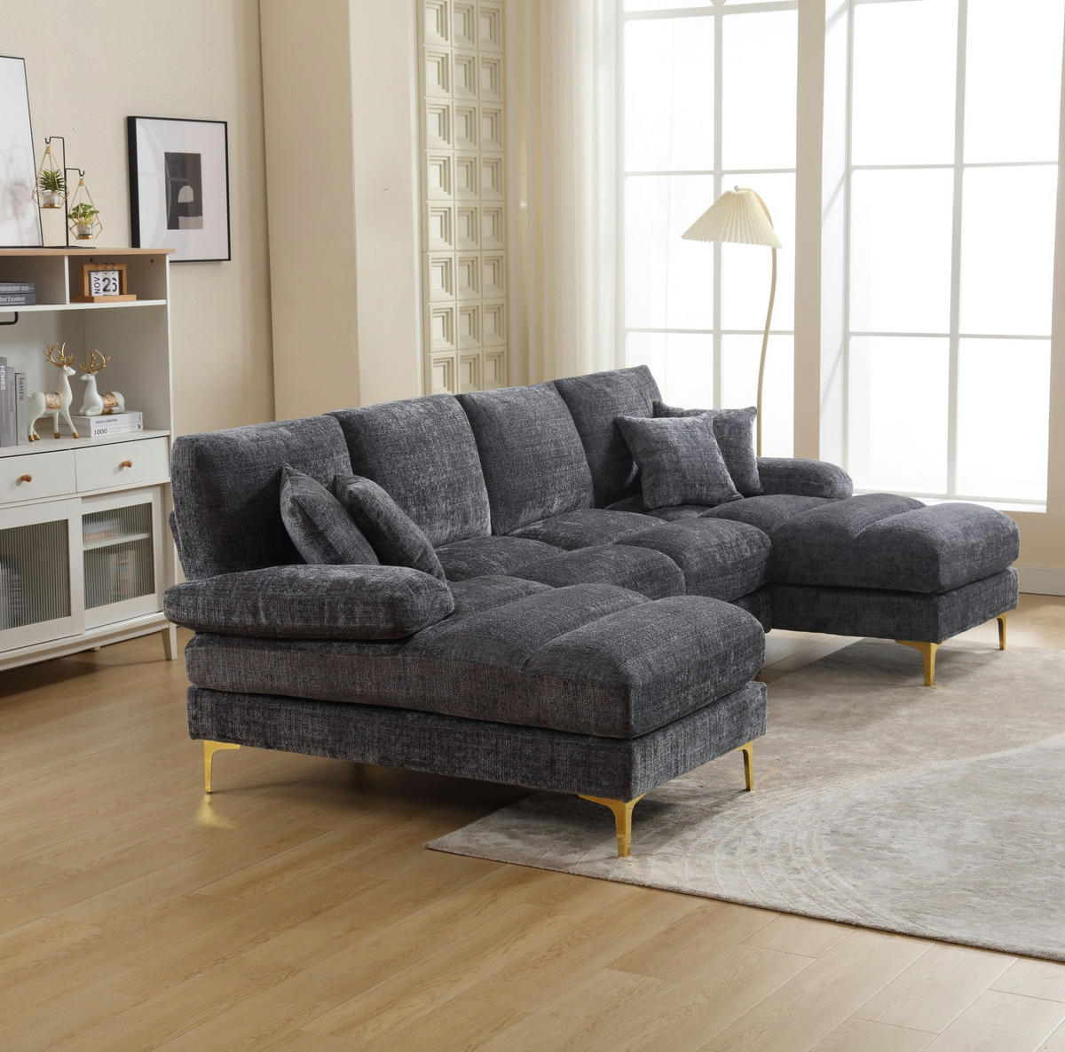 SOFA U-Form mit 2 Liegeflächen 272 x 136 cm Chenille Gray - Grau, Textil (136/88/272cm) - Meubliv
